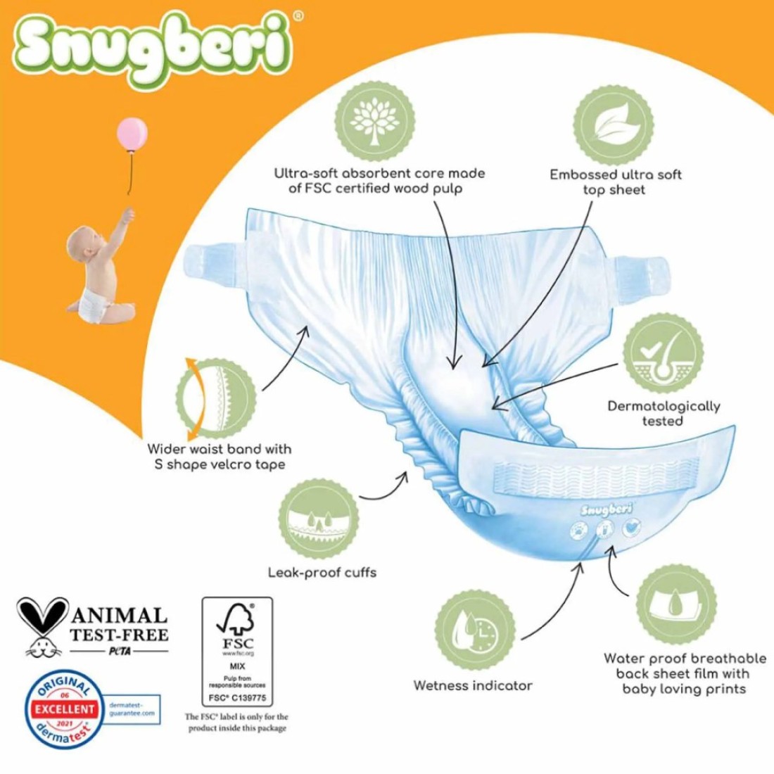 Snugberi Diapers Medium Size 3 Up to 6-9kg 28 Diapers