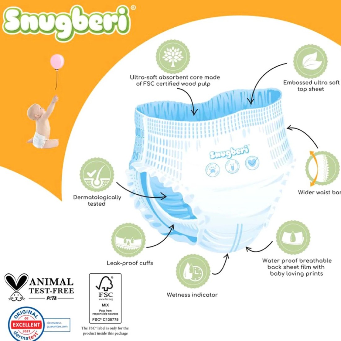 Snugberi Diaper Pants Large Size 4 Up to 7-12kg 24 Pants