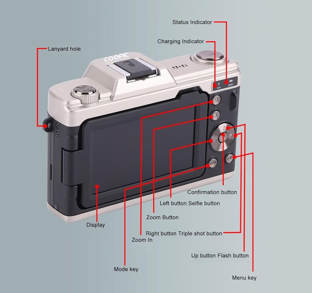 COOPIC C900 Digital Camera - 68MP, 4K Video, 3.0" Flip Screen, 16x Zoom, Creative Filters - Black Edition