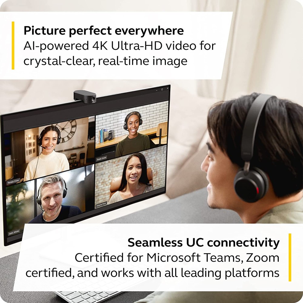 Jabra PanaCast 20 4K Video Conferencing Camera - Flexible Plug & Play Personal Video Solution Webcam with AI-powered 4K Ultra-HD, Intelligent Zoom and Lighting Optimization