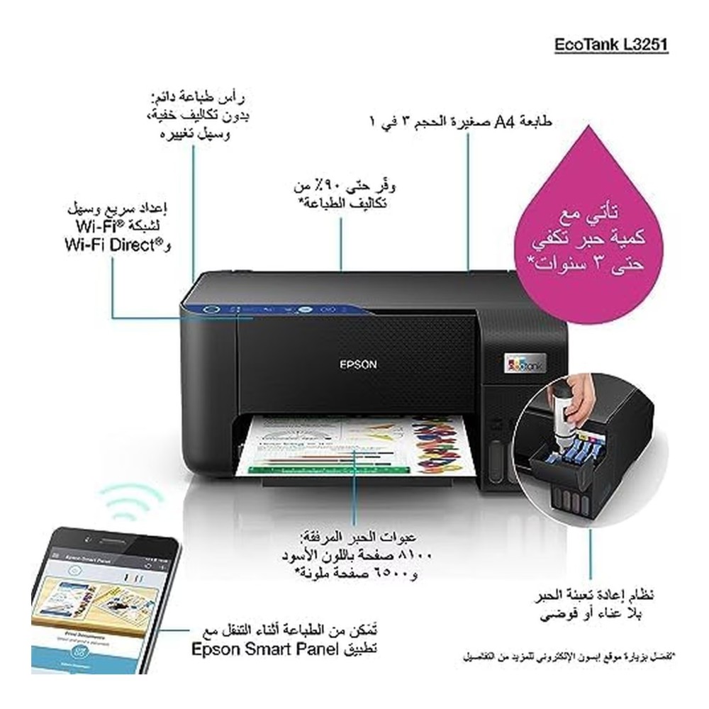 Epson EcoTank L3251 Wi-Fi All-in-One Ink Tank Printer Black