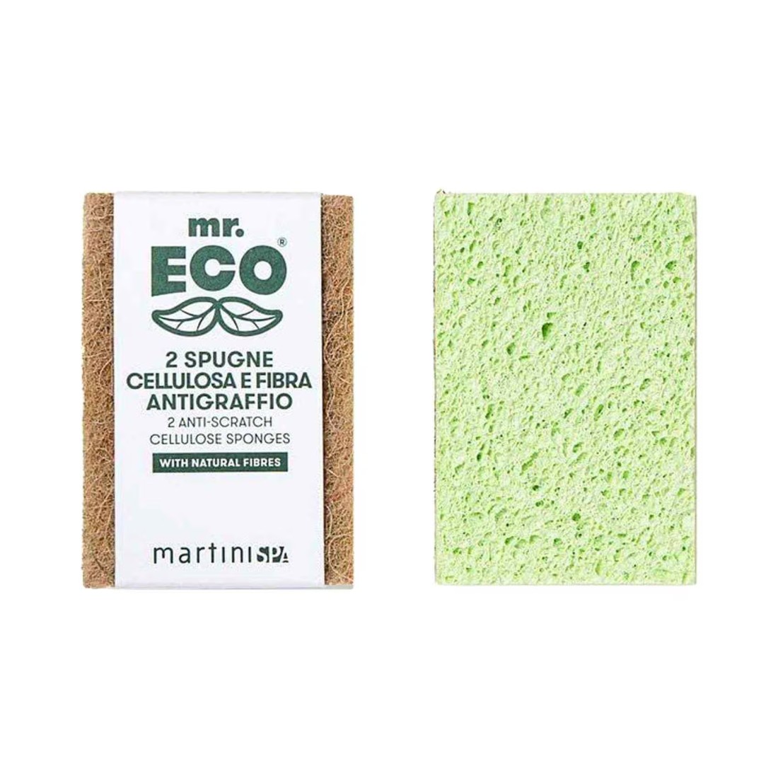 Martini Spa Mr. Eco Double Action Cellulose Sponge Natural Fiber 30g Pack of 2