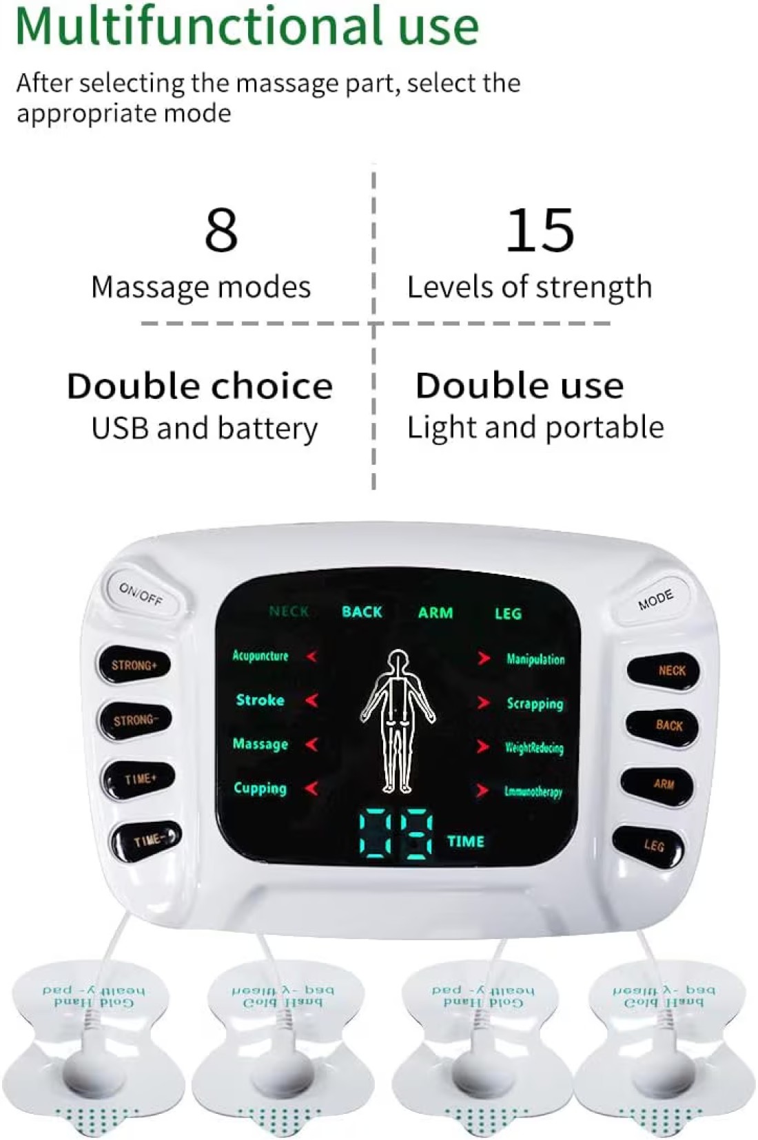 Multi-Function Digital Therapy Massager Machine - Electrotherapy Pain Relief, EMS TENS Therapy, Portable Electric Muscle Stimulator, Adjustable Intensity