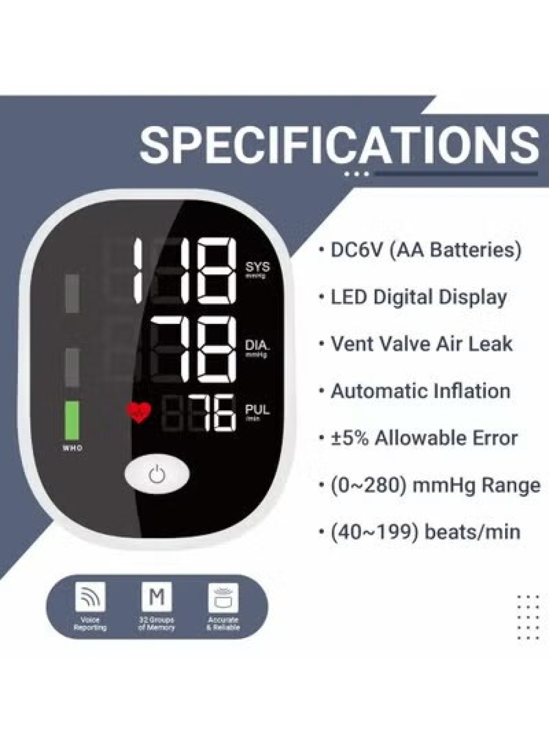 Upper Arm Blood Pressure Monitor, Automatic Display Digital BP Machine with Speaker for Home Use