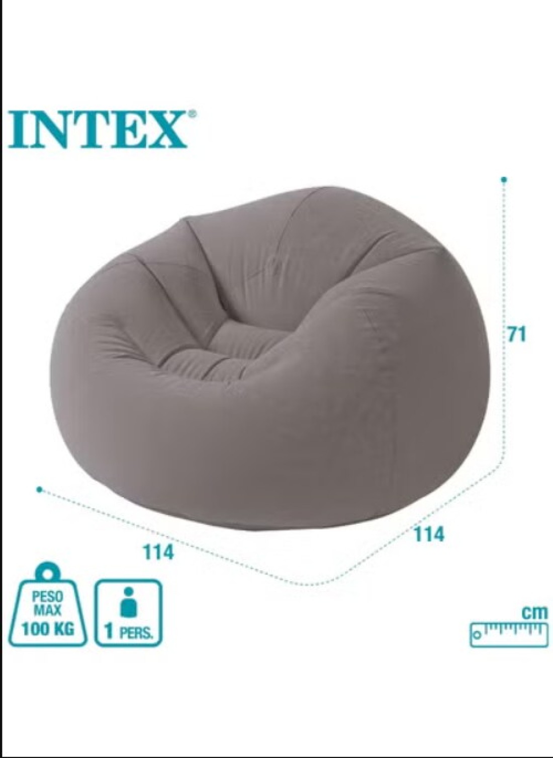Radiotronics Beanless Bag Chair Inflating Furniture - Bean Bag - 1.14 m x 1.14 m x 71 cm, Grey