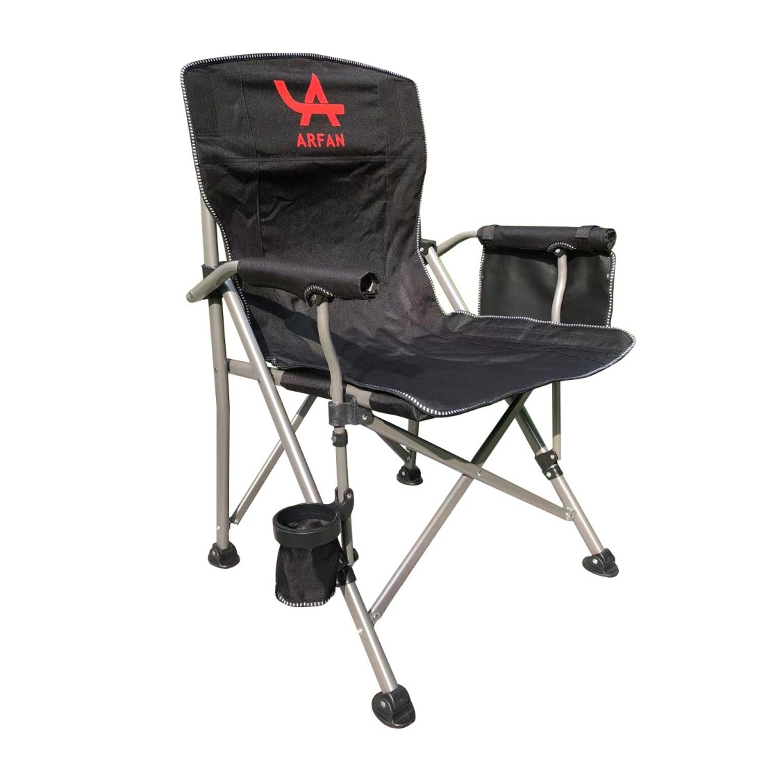 Foldable Camping Chair with Ergonomic High Back, Cup Holder, Adjustable Feet, and Storage Bag &ndash; Heavy-Duty Portable Outdoor Chair for Camping, Beach, Fishing, and Picnics - Blue/Black