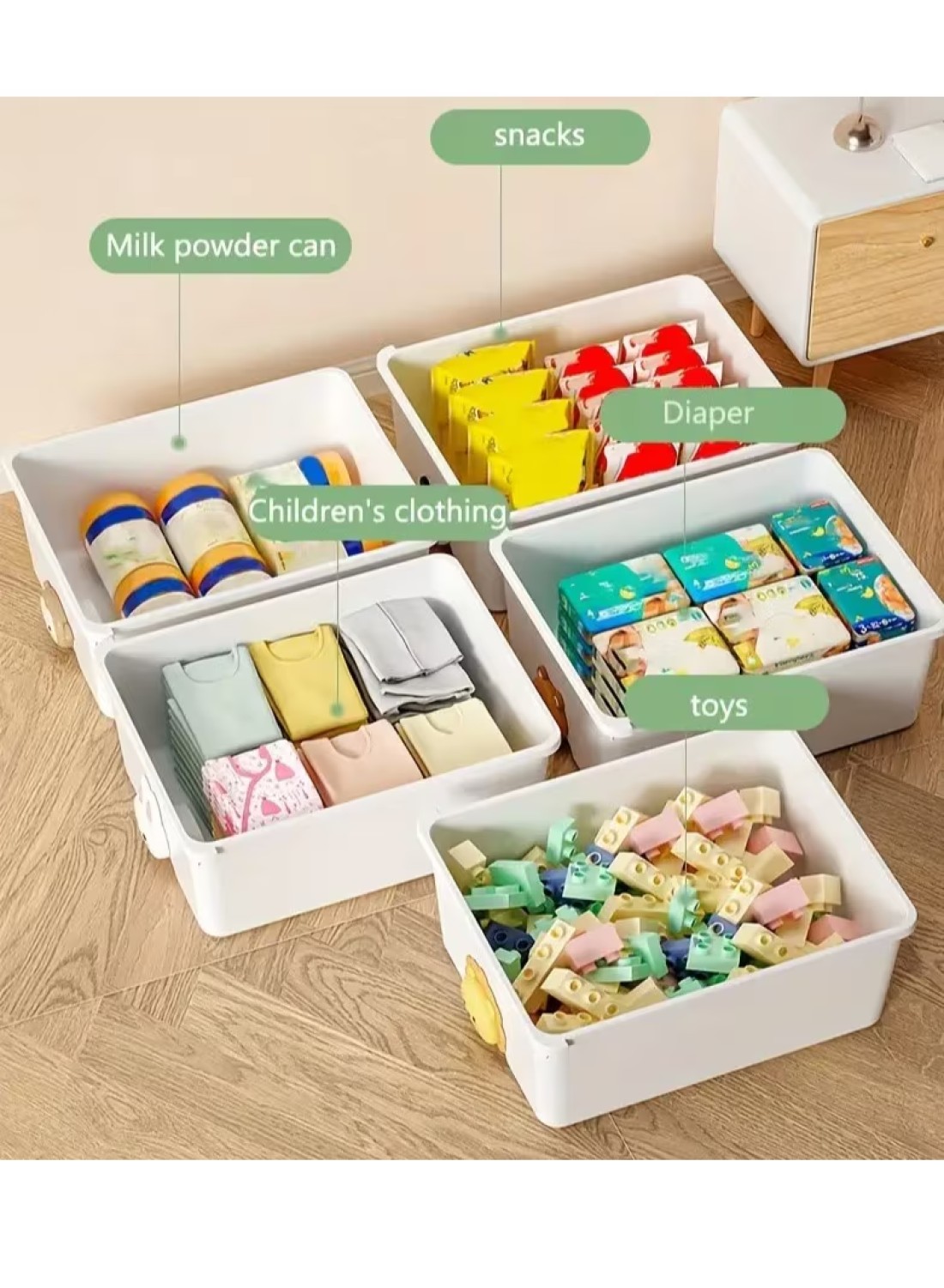 Cozy Nest 3-Layer Children&#39;s Toy Plastic Rolling Drawer Clothes Storage Box Organizer With Wheels For Office Kitchen Container Bathroom Living or Playroom Study