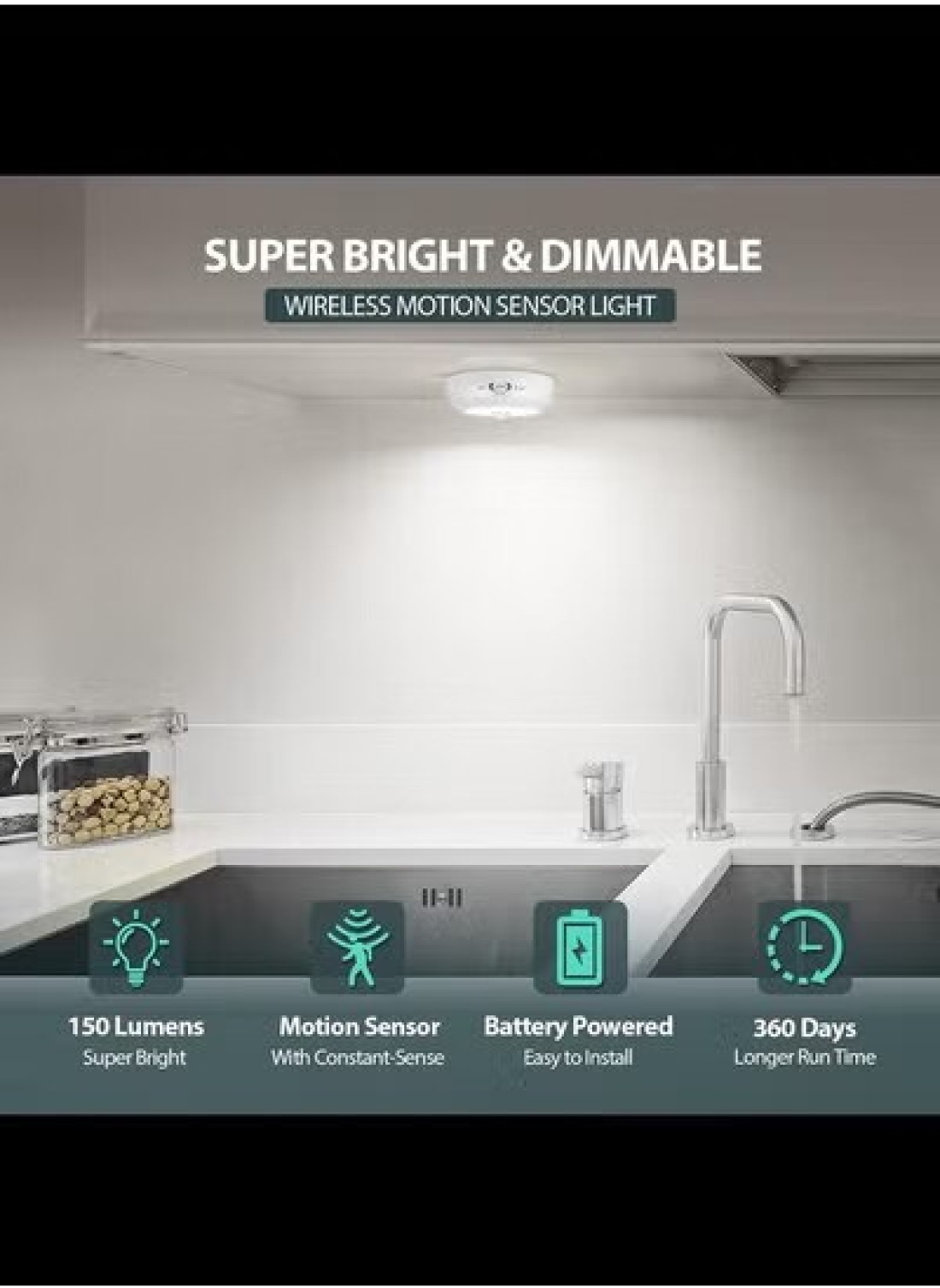 Radiotronics AA Battery Powered Lights, Motion Sensor Light Indoor, Under Cabinet Light, Battery Led Light, Closet Lights, Stick on Wireless Puck Lights for Hallway, Stairway, Basement, Kitchen