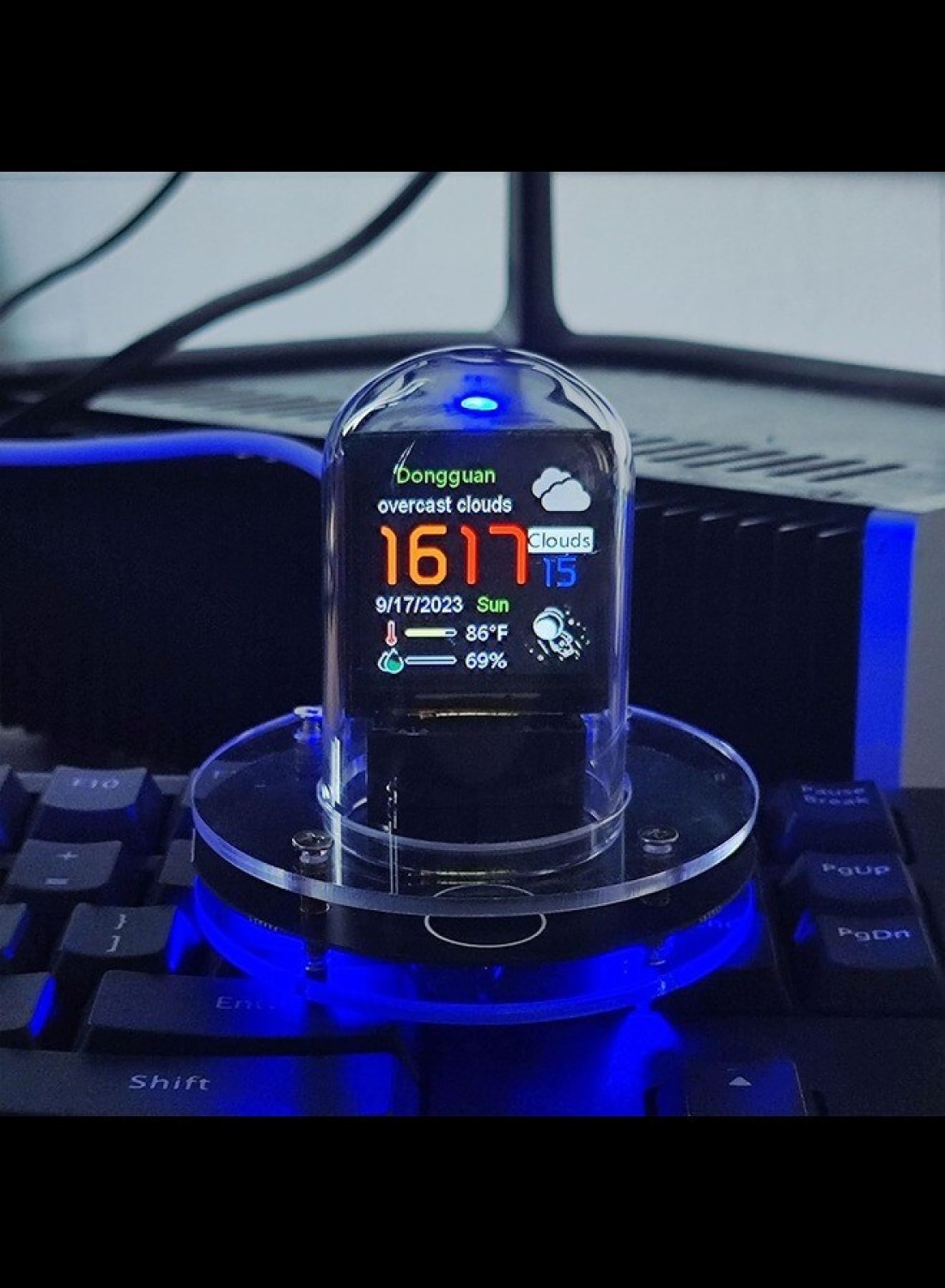 Radiotronics Smart 1.54" IPS Display Clock: WiFi, RGB, Weather Updates - 4 Modes, High-Res Album, Customizable Colors & GIFS, Auto Night Mode, Easy Weather Access
