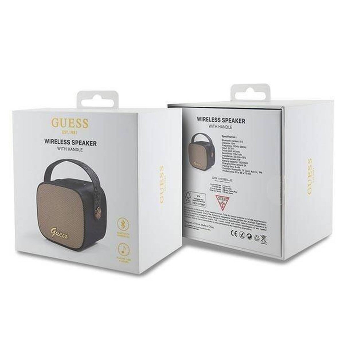 CG Mobile Guess Wireless Speaker with Handle, PU Leather, Bluetooth V5.3, 1200mAh Battery, Studio Quality Sound, AUX, TWS, TF Card, 4H Playtime, 112&plusmn;3 dB Sensitivity - Black
