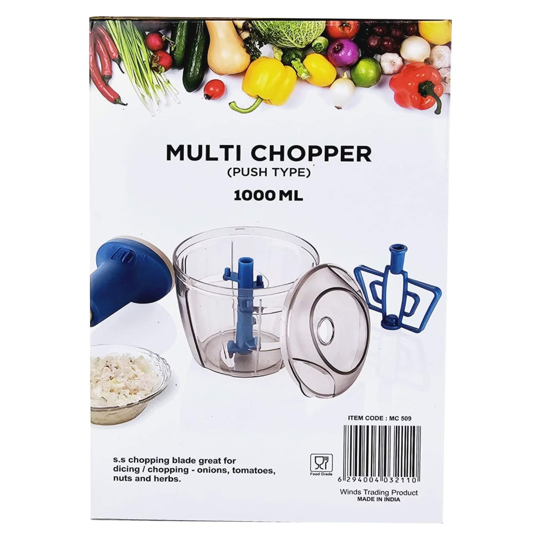 Elegante Slicer Push Type Square Shaped Multi Chopper 1000ml