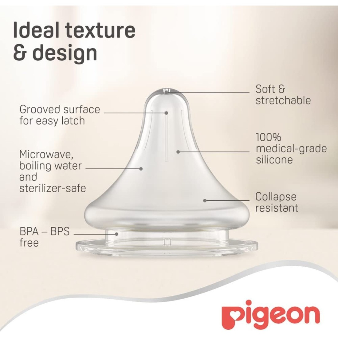 Pigeon SofTouch Peristaltic Plus Wide Neck Silicone Teat 01866 Small Clear