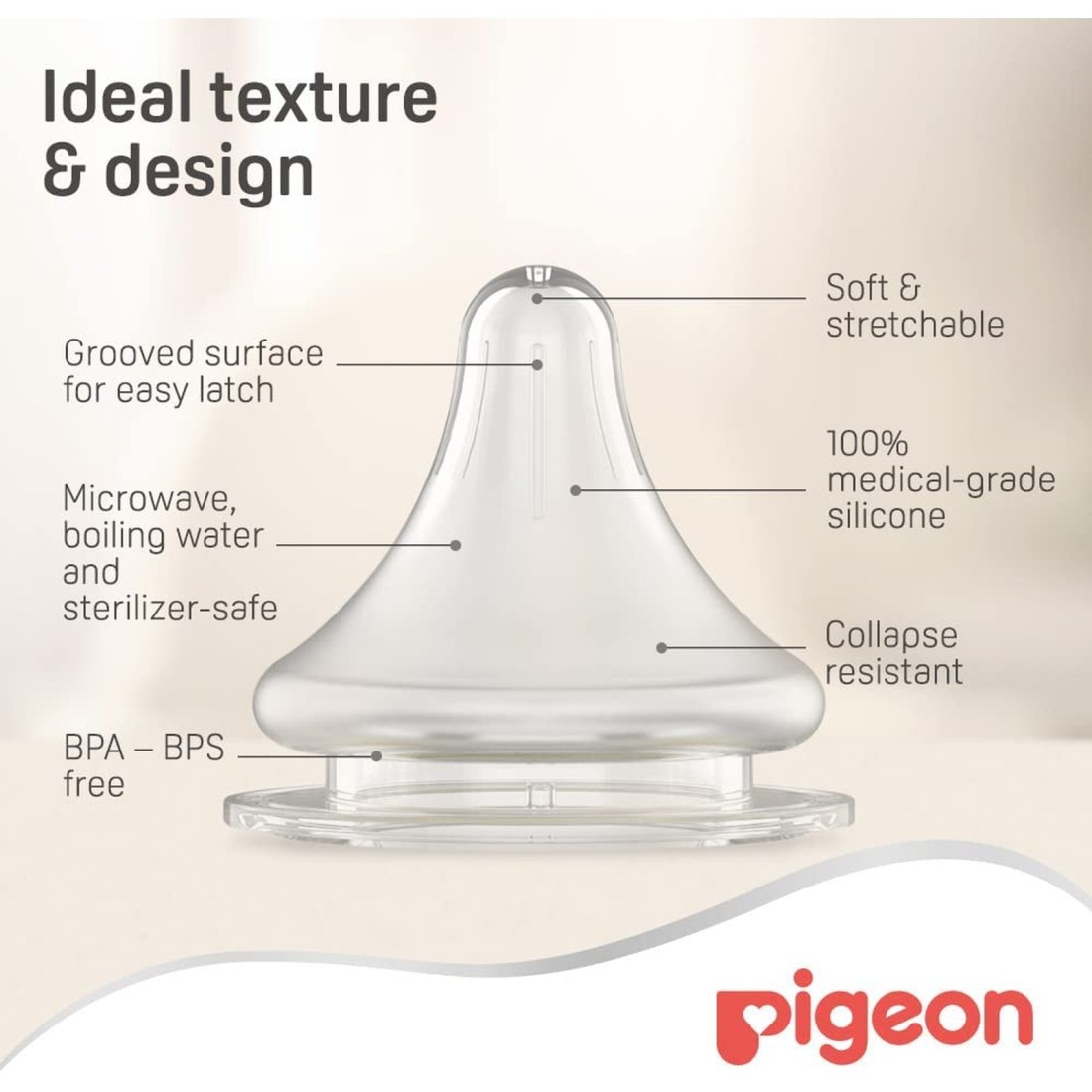 Pigeon SofTouch Peristaltic Plus Wide Neck Silicone Teat 01869 Large Clear 2 PCS