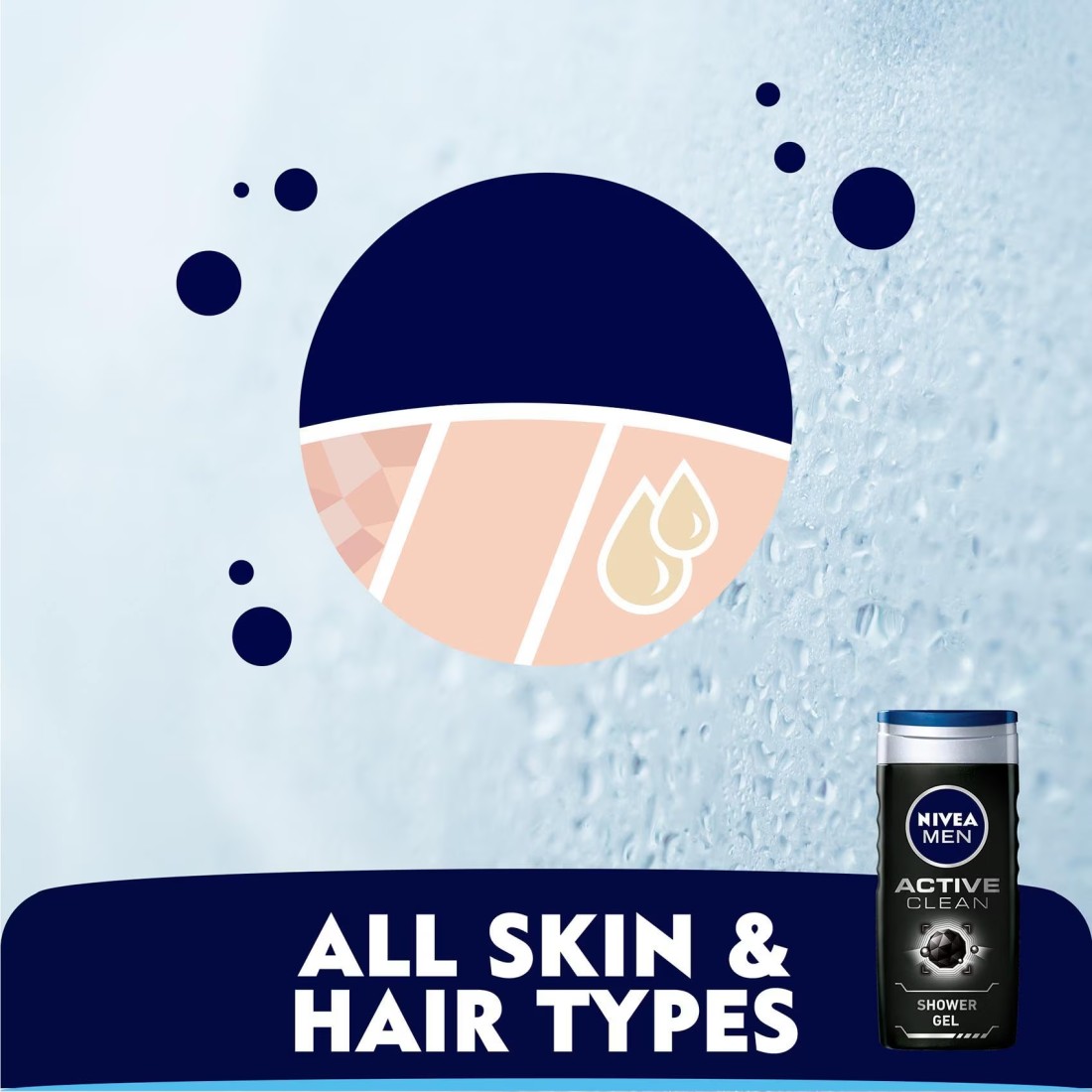 NIVEA MEN 3in1 Shower Gel Body Wash Active Clean Charcoal Woody Scent 250ml