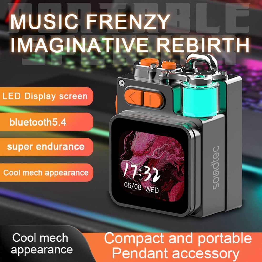 مكبر صوت وبايندر بورودو ساوندتك بوكت إليت، نطاق تردد 100Hz-20kHz، بطارية 1200mAh، قوة 5 وات، بلوتوث 5.4، شاشة تعمل باللمس 2.64"، شريحة Micro SD، صوت HiFi
