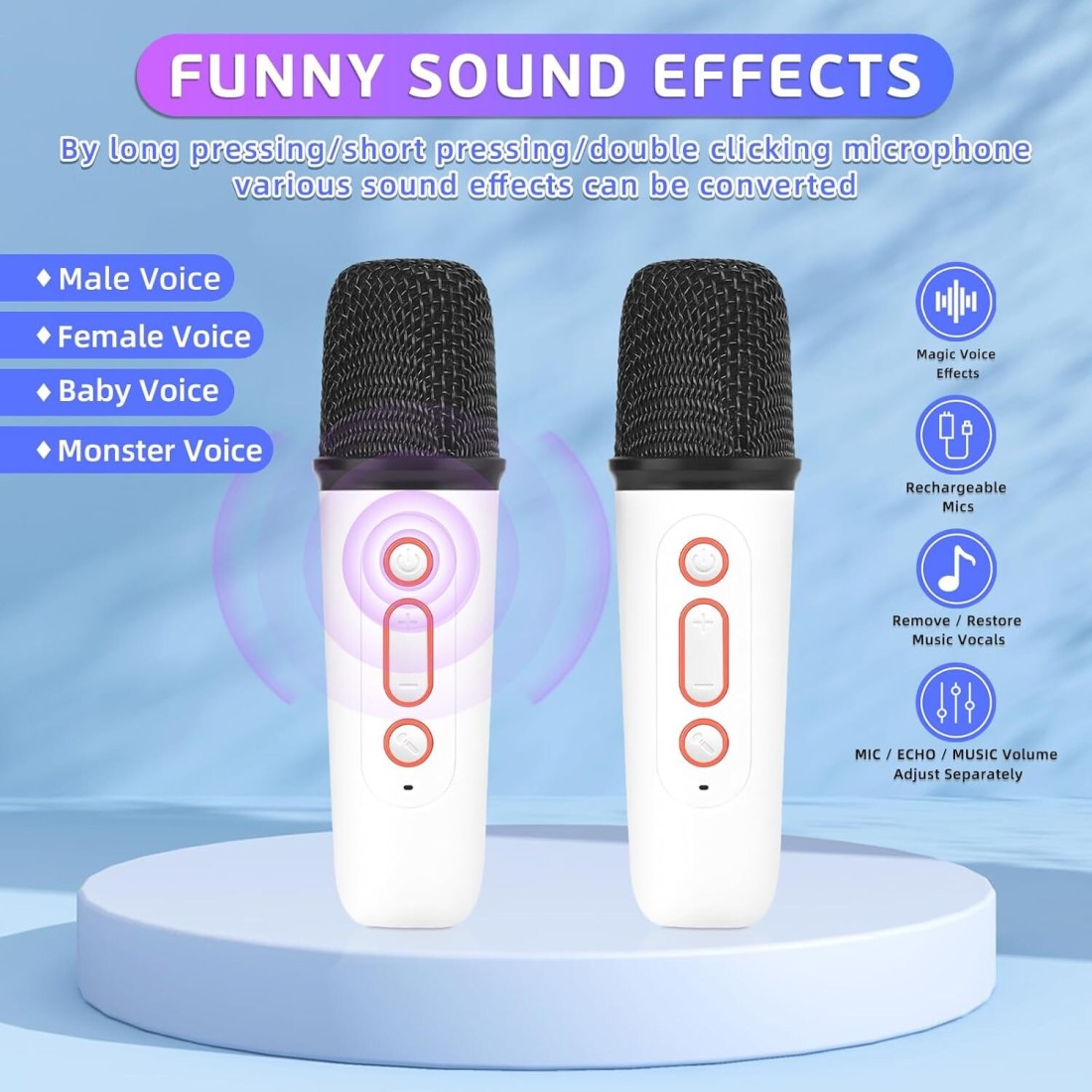 Portable Bluetooth PA Speaker System with 2 Wireless Microphones, 20W Singing Machine for Adults and Kids, Karaoke Speaker with Echo Effects