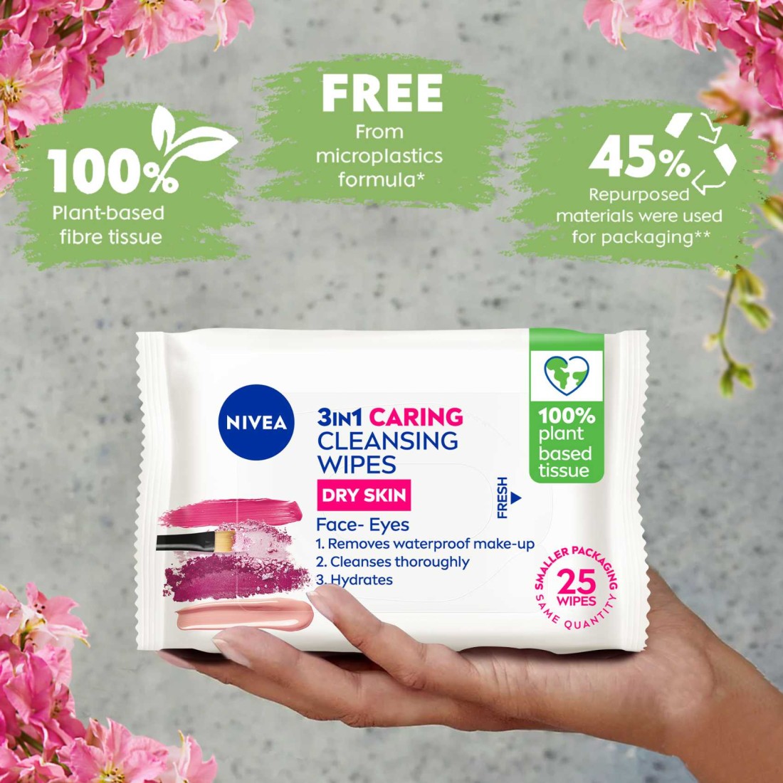 NIVEA Face Wipes Gentle Cleansing 3-in-1 Dry &amp; Sensitive Skin 25 Wipes