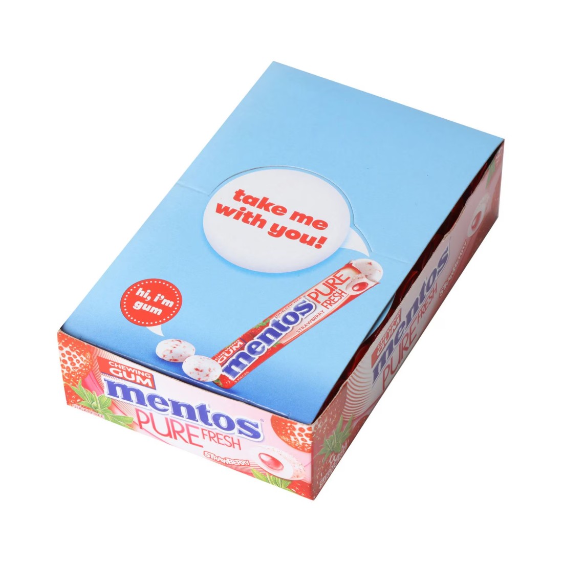 Mentos Pure Fresh Sugar Free Chewing Gum Strawberry Flavour Rolls, 15.75g Pack of 16