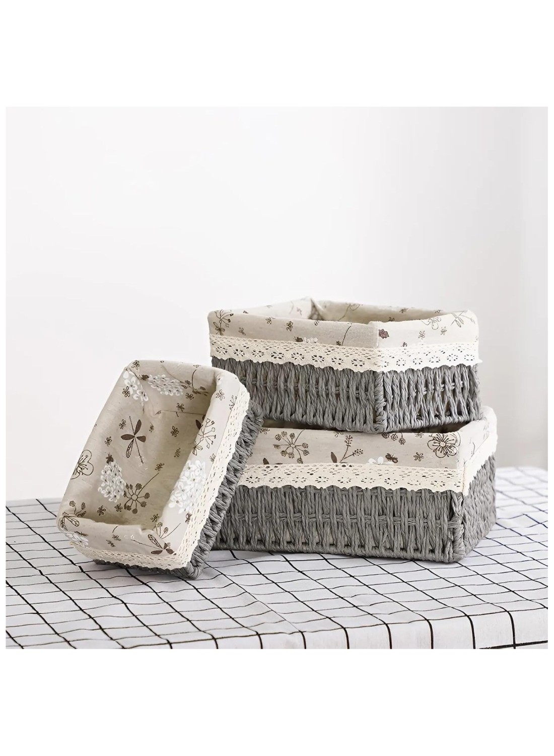 Set of 3 Eco-Friendly Handwoven Storage Baskets &ndash; Durable Woven Bins with Sturdy Plastic Frame and Removable Liners for Toys, Books, and Toiletries &ndash; Decorative and Versatile Home Organization - Grey