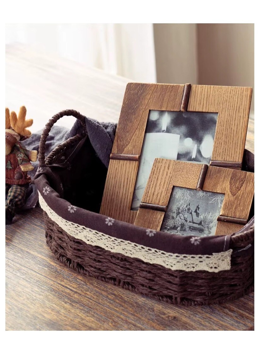 Set of 2 Eco-Friendly Oval Handwoven Storage Baskets with Handles, Durable Woven Bins with Sturdy Frame and Removable Liners for Home Organization in Living Room, Bedroom, Bathroom and Nursery-Brown