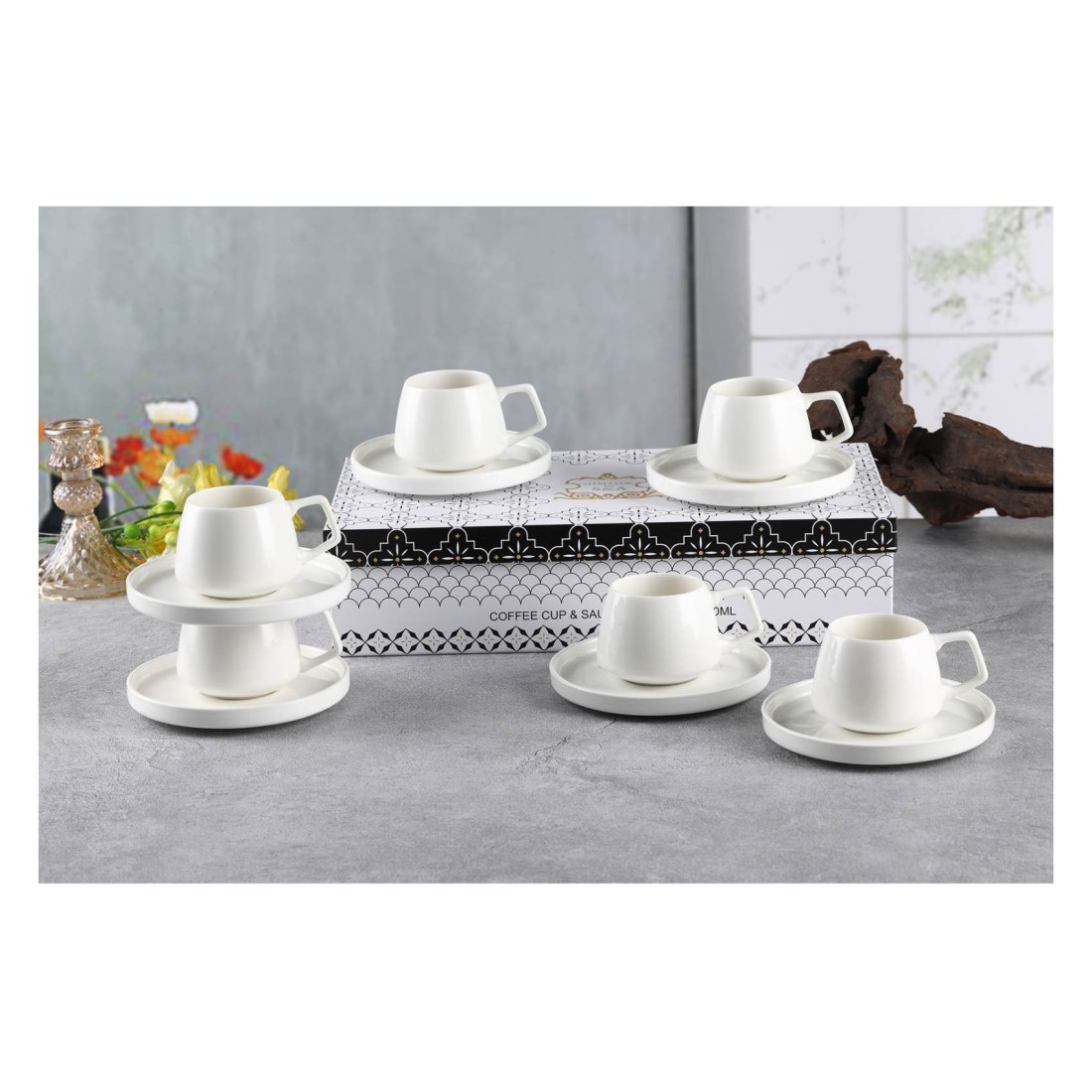 Shallow By S&amp;A Ema Coffee Cup and Saucer Set 100ml 12 PCS