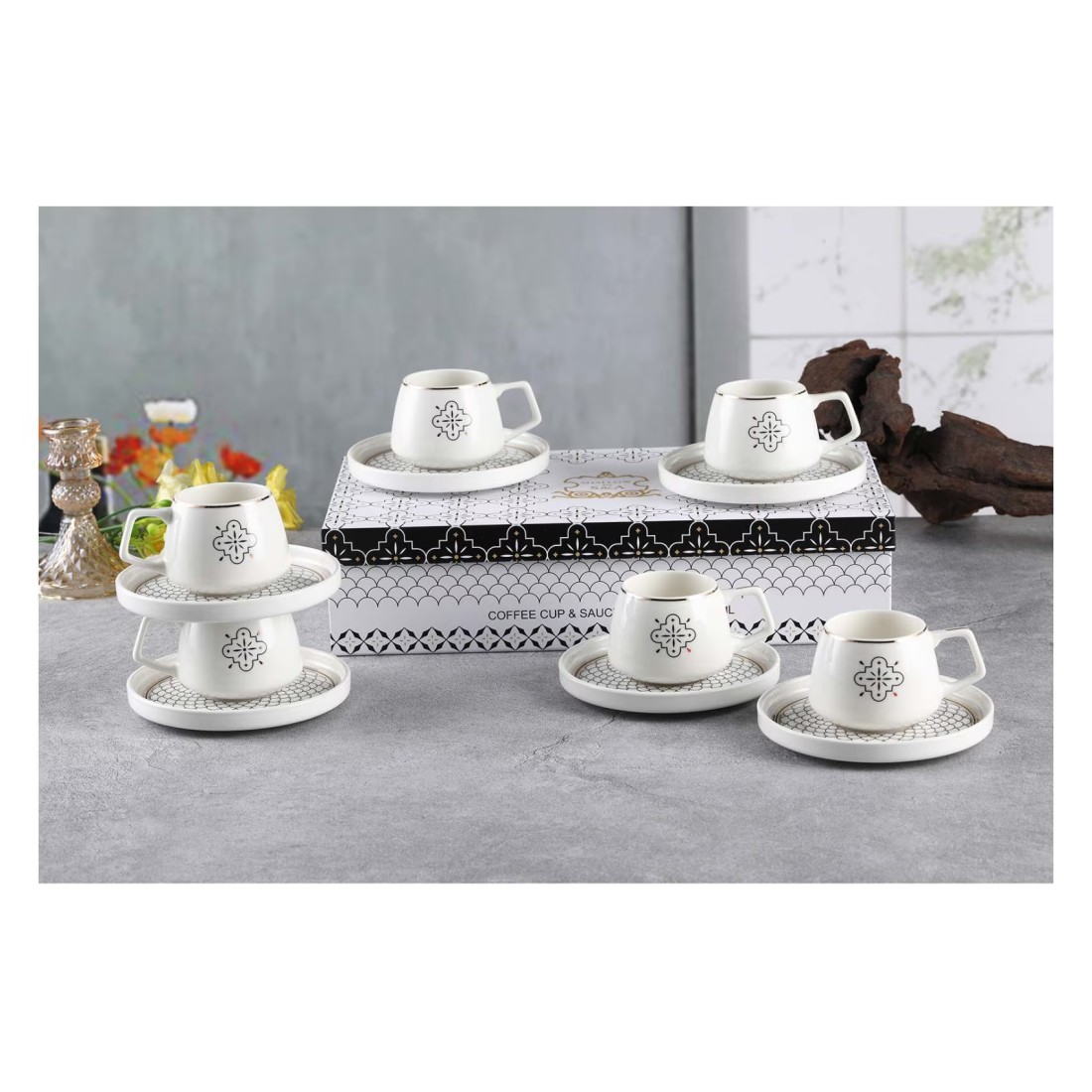 Shallow By S&amp;A Mona Coffee Cup and Saucer Set 100ml 12 PCS