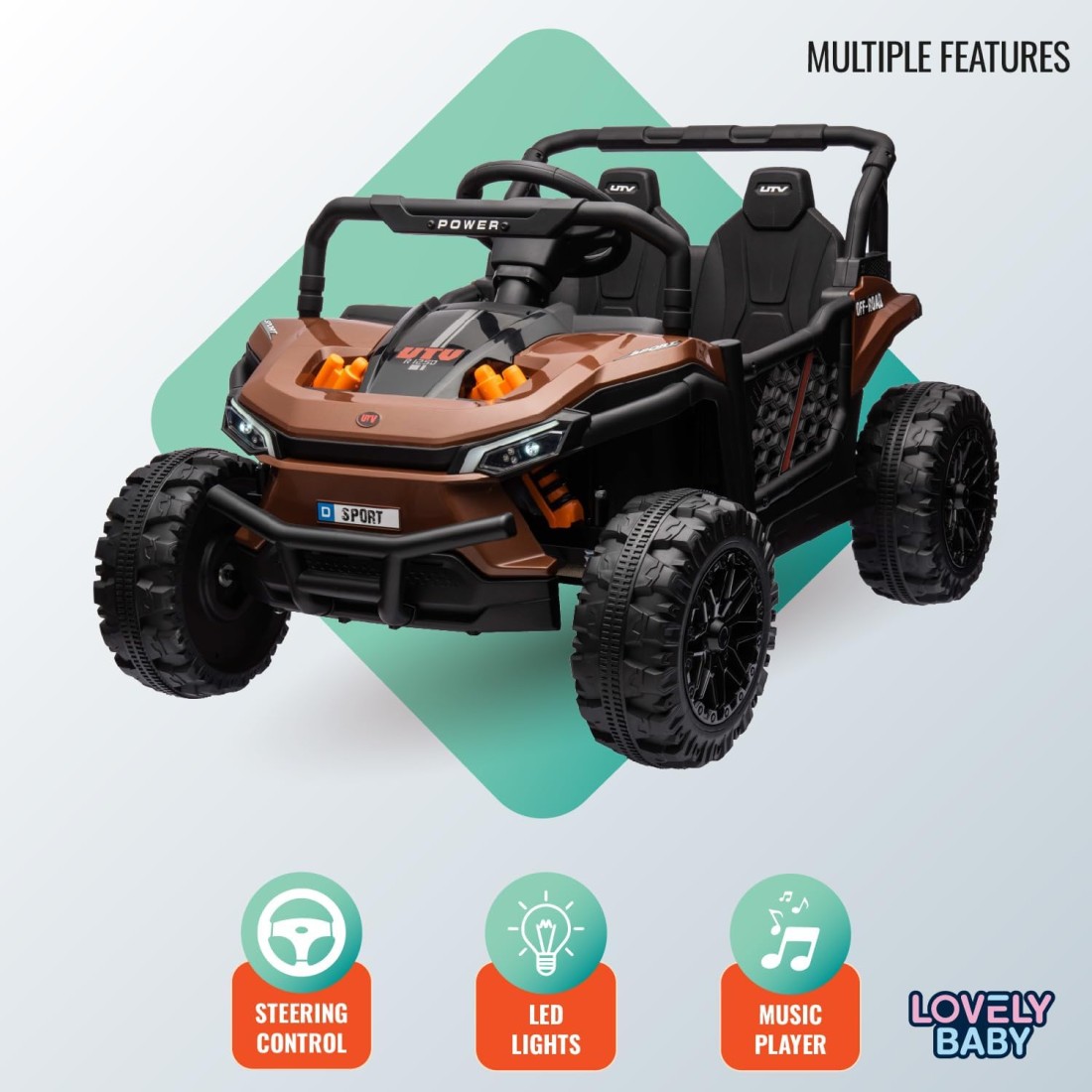 Lovely Baby Powered Riding Jeep for Kids LB 5151, Battery Operated Power Truck with Remote-Control, Light, Music, Best Gift for children 1-4 Yrs - Brown