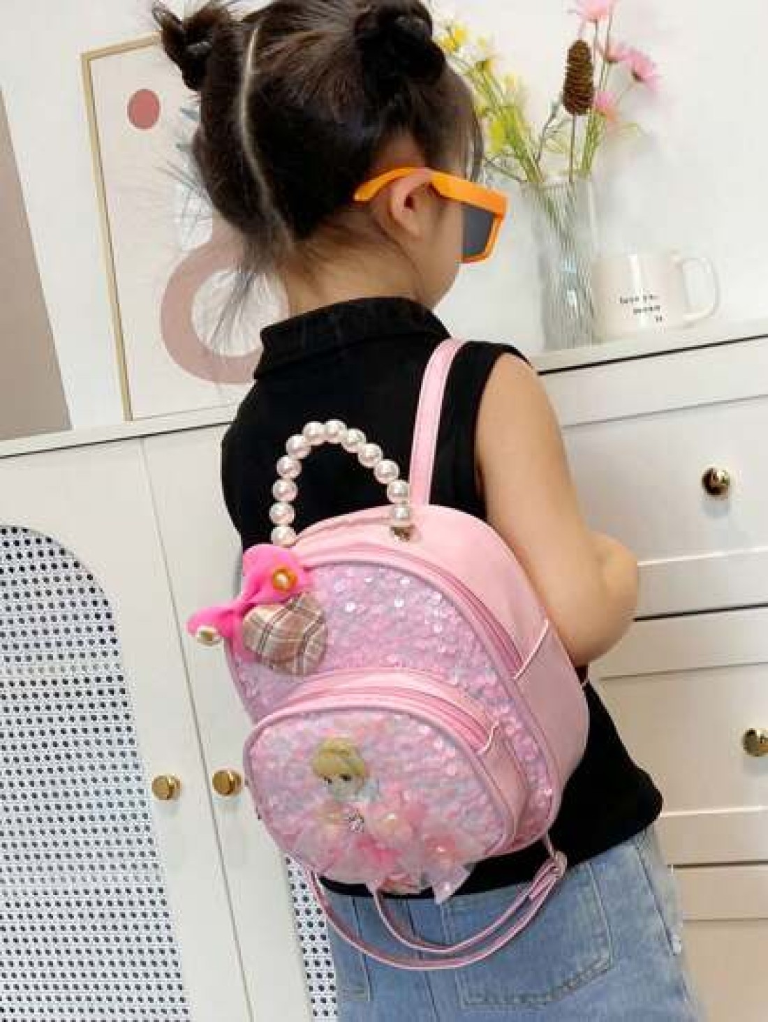 low tea 1pc Shiny Sequin Fabric Backpack Fashionable Shellfish Sequins Cartoon Princess Design School Bag Travel Daypack Backpack Backpack School Backpack Rucksack School Bag Bookbag Bag Dinosaur Bag