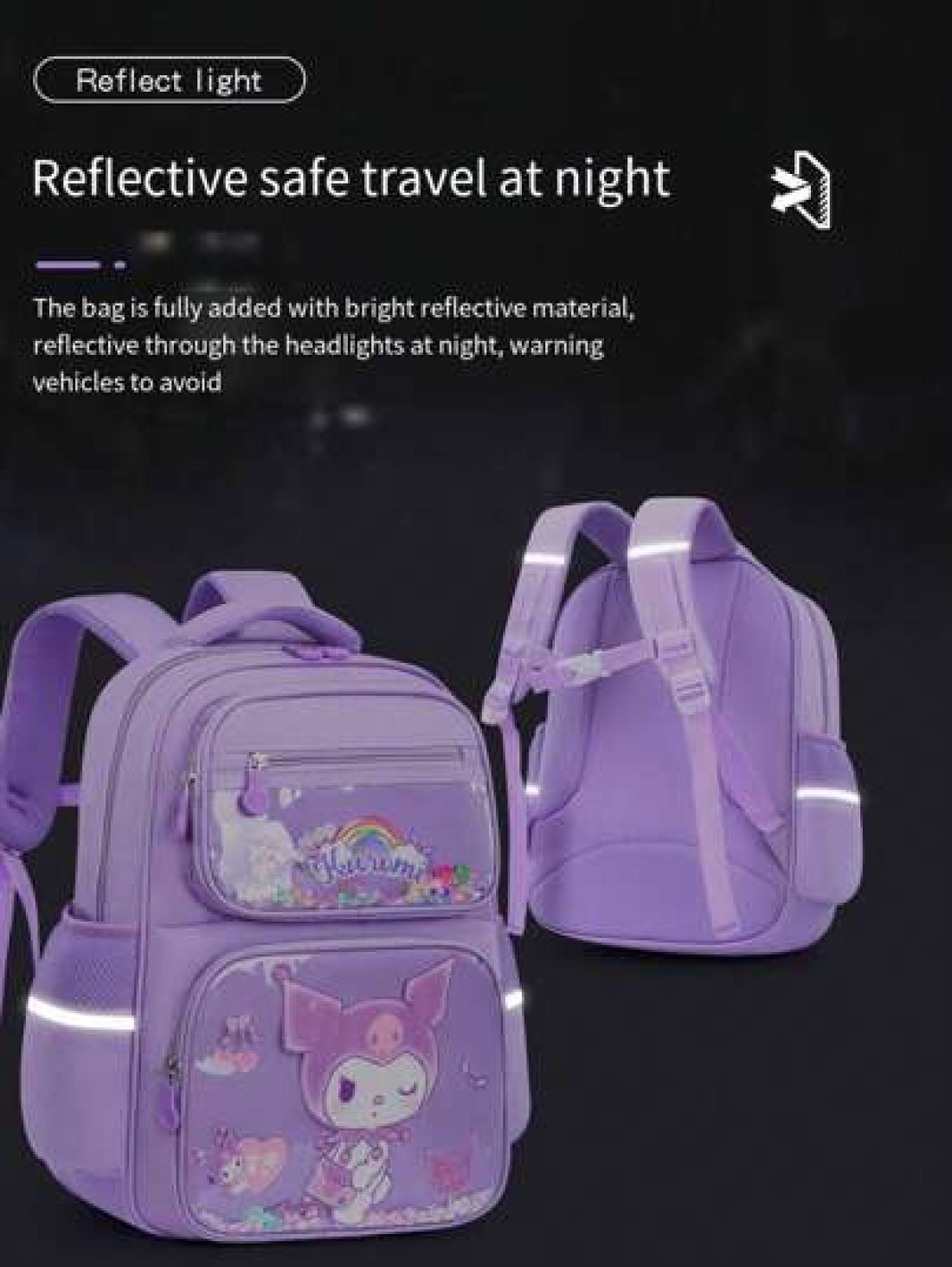 Sanrio Sanrio Hello Kitty Kuromi Kids Backpack Cartoon Cute Girl Double Shoulder Bag Ergonomic Backpack School Style Suitable For Back To School Season Reflective Night Bag