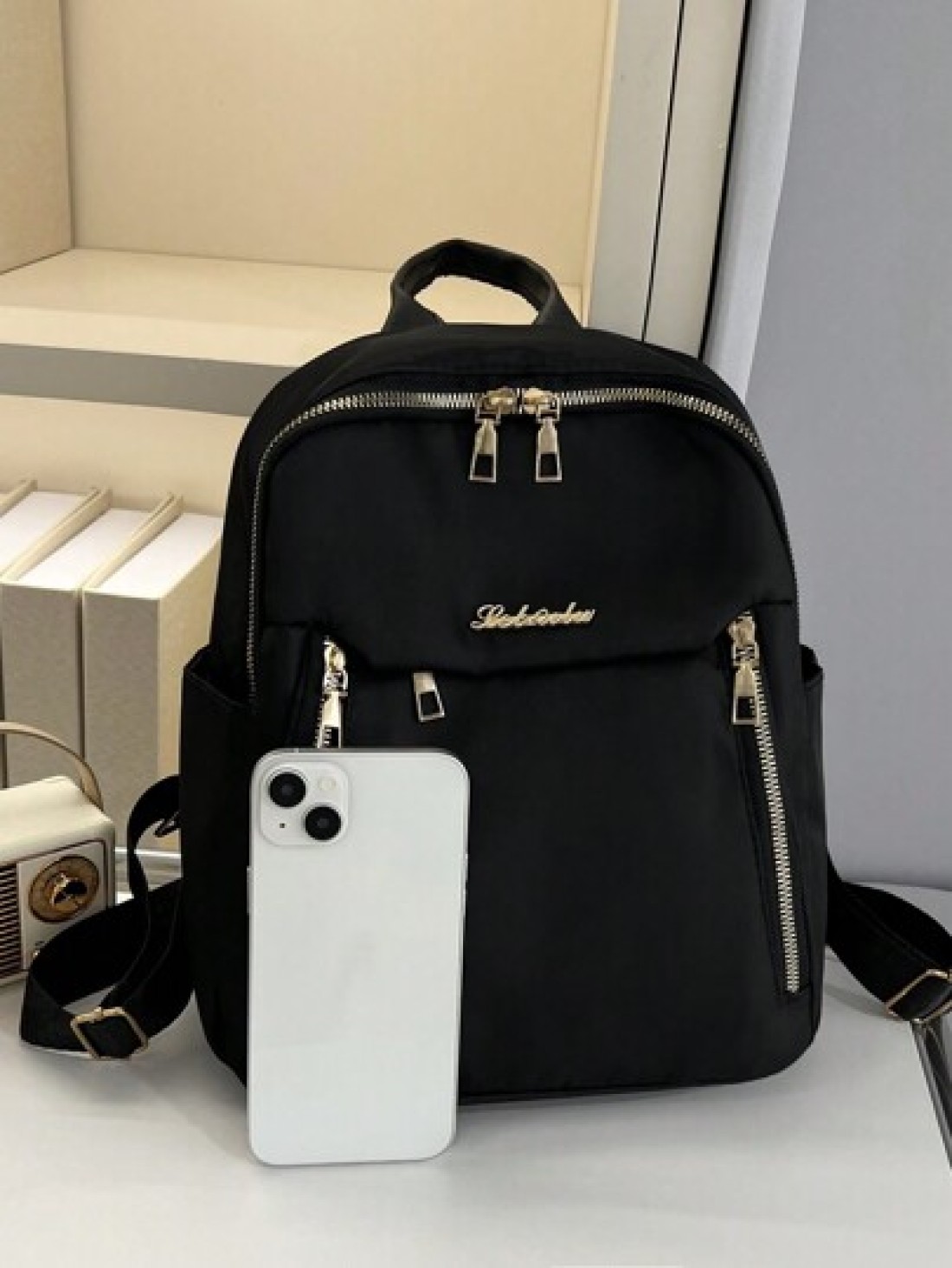 1pc All Black Metal Zipper Nylon Backpack Fashionable And Versatile For Casual Sport School Travel And Date Use For Girl Backpack School Bag S Bag S Backpack Toddler Backpack Mini Backpack Small Backp