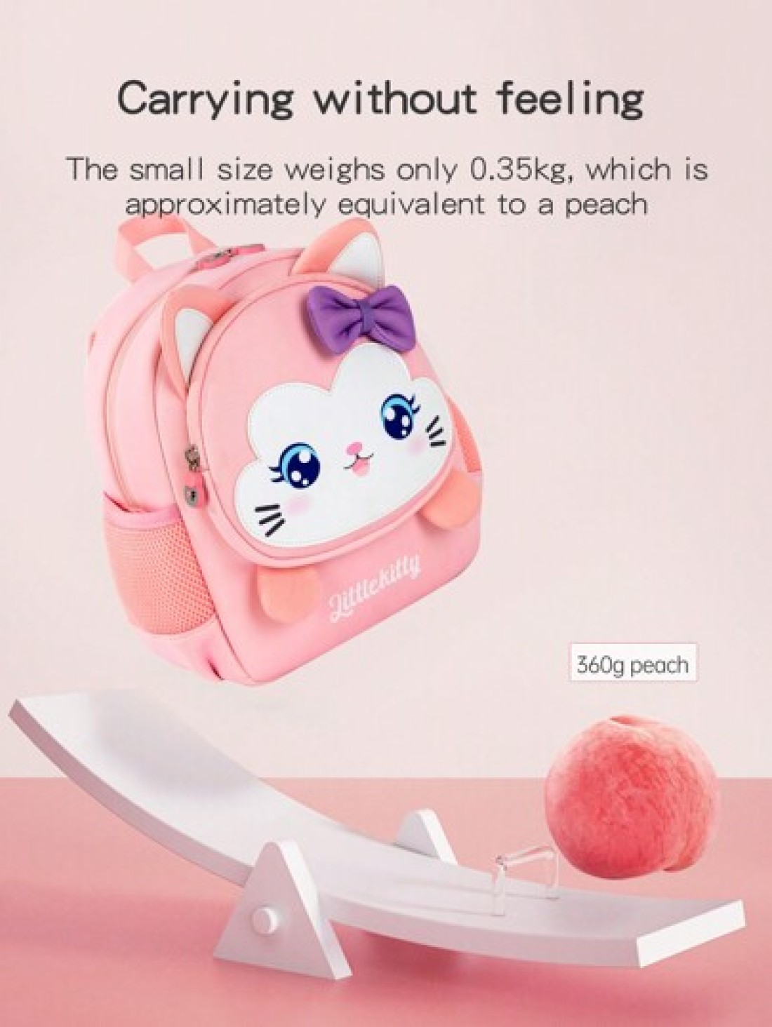 1pc Girls Cute Cartoon Cat Shaped Small Size Diving Material Anti Lost Zipper Closure Backpack For Kindergarten Daily Use