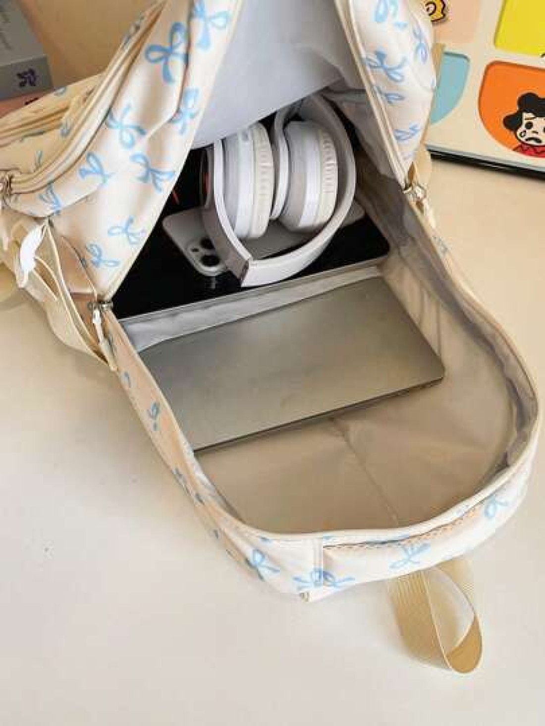 3pcs Nylon Bow Print Backpack Set Foldable Multi Po Cket Large CapacityWater Resistant Zipper Backpack Suitable F Or Teenagers High School College Students Ladies Daily Use Commuting Traveling Gifts F