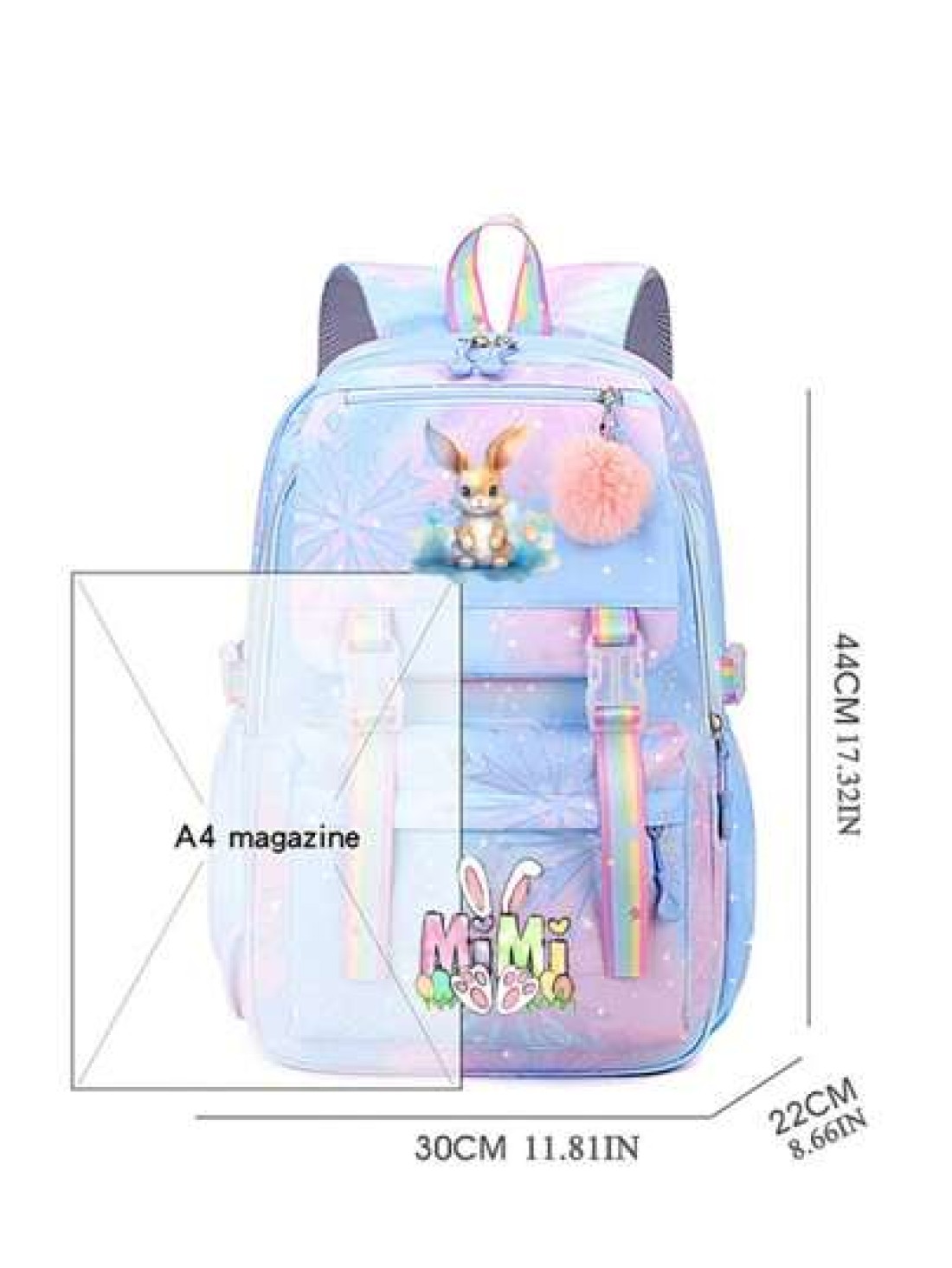 Cute Rabbit Print Lightweight Backpack With Adjustable Straps Multiple Pockets Organizer Compartments Fashionable School Bag For Rewards And Incentives Campus Backpack