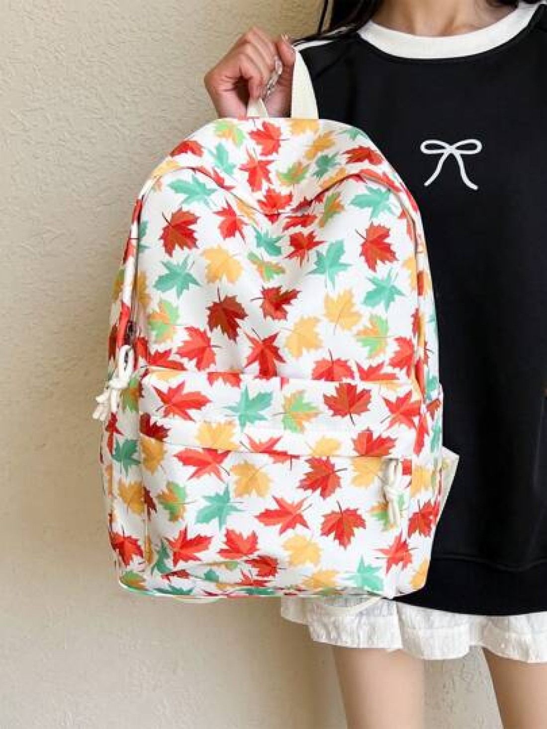 1 Pc Casual Maple Leaf Print Double Shoulder Backpack Zipper Closure Adjustable Straps School Bag Lightweight Student Bag Casual Daypack Large Capacity Backpack With Laptop Compartment Bookbag For Stu