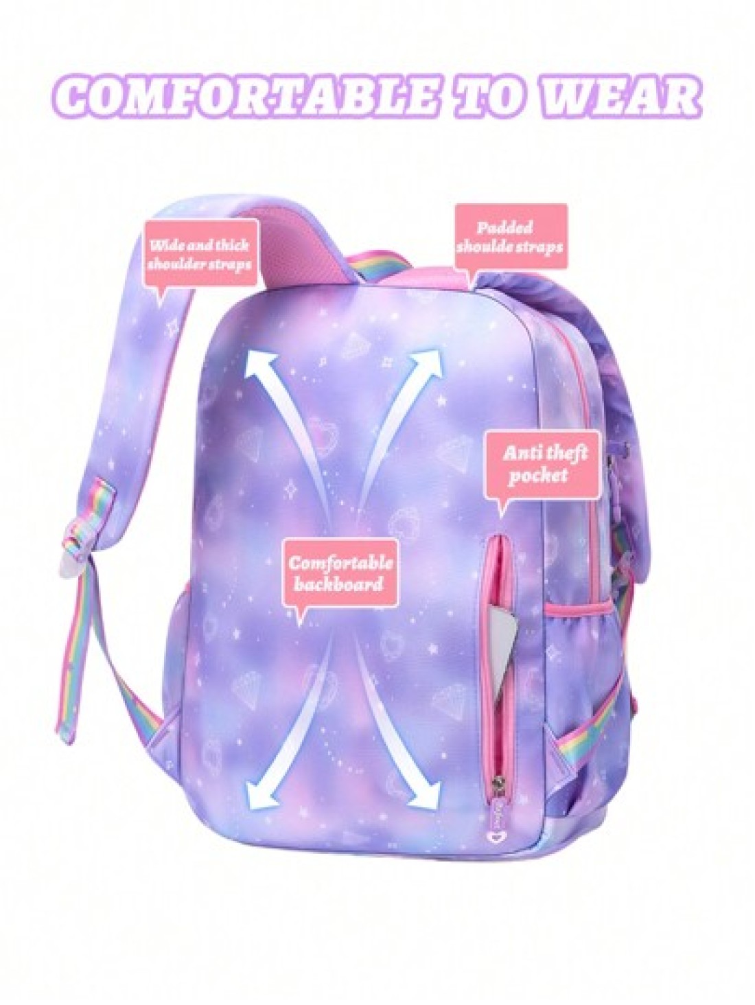 1pc Dream Girl Backpack Multi Pocket Children Backpack Cute Student School Bag Casual Durable Lightweight Travel Bag With Front Transparent Pocket And Anti Theft Pocket Ideal Birthday Gift For Girls G