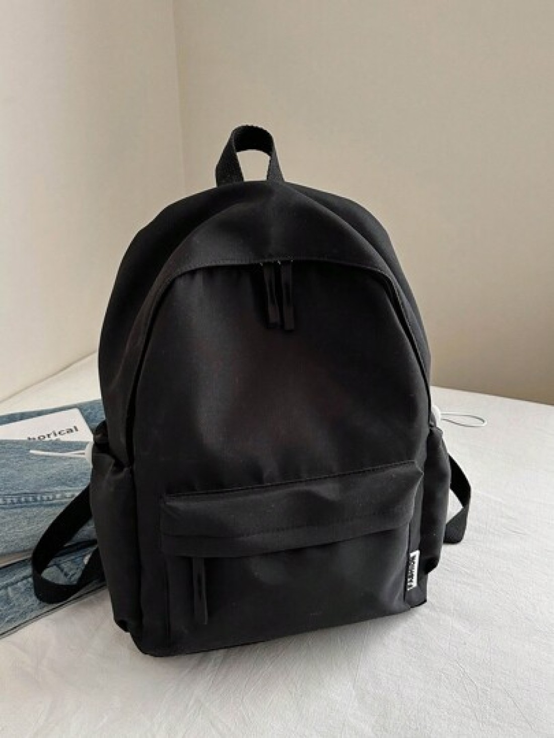 1pc Teens Simple Zipper Closure Backpack Fashion Versatile Solid Color School Bag Suitable For Daily Use