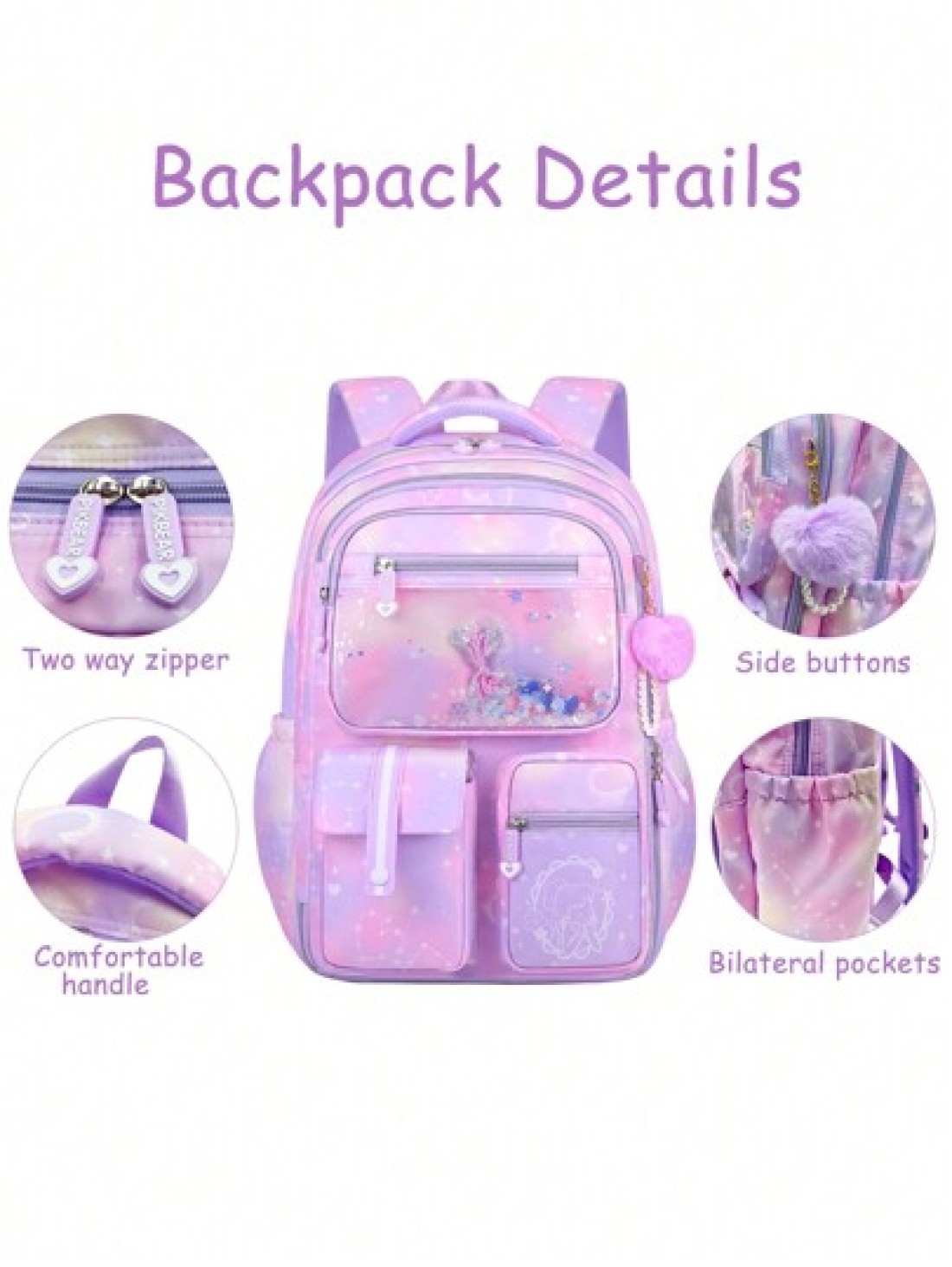 1pc Girls Backpack Outdoor Travel Bag Large Capacity School Bag Bookbag 15 6 Inch Laptop Backpack Stylish Casual Shoulder Bag Multi Pocket Backpack With Heart Shaped Plush Pendant Suitable For Teenage