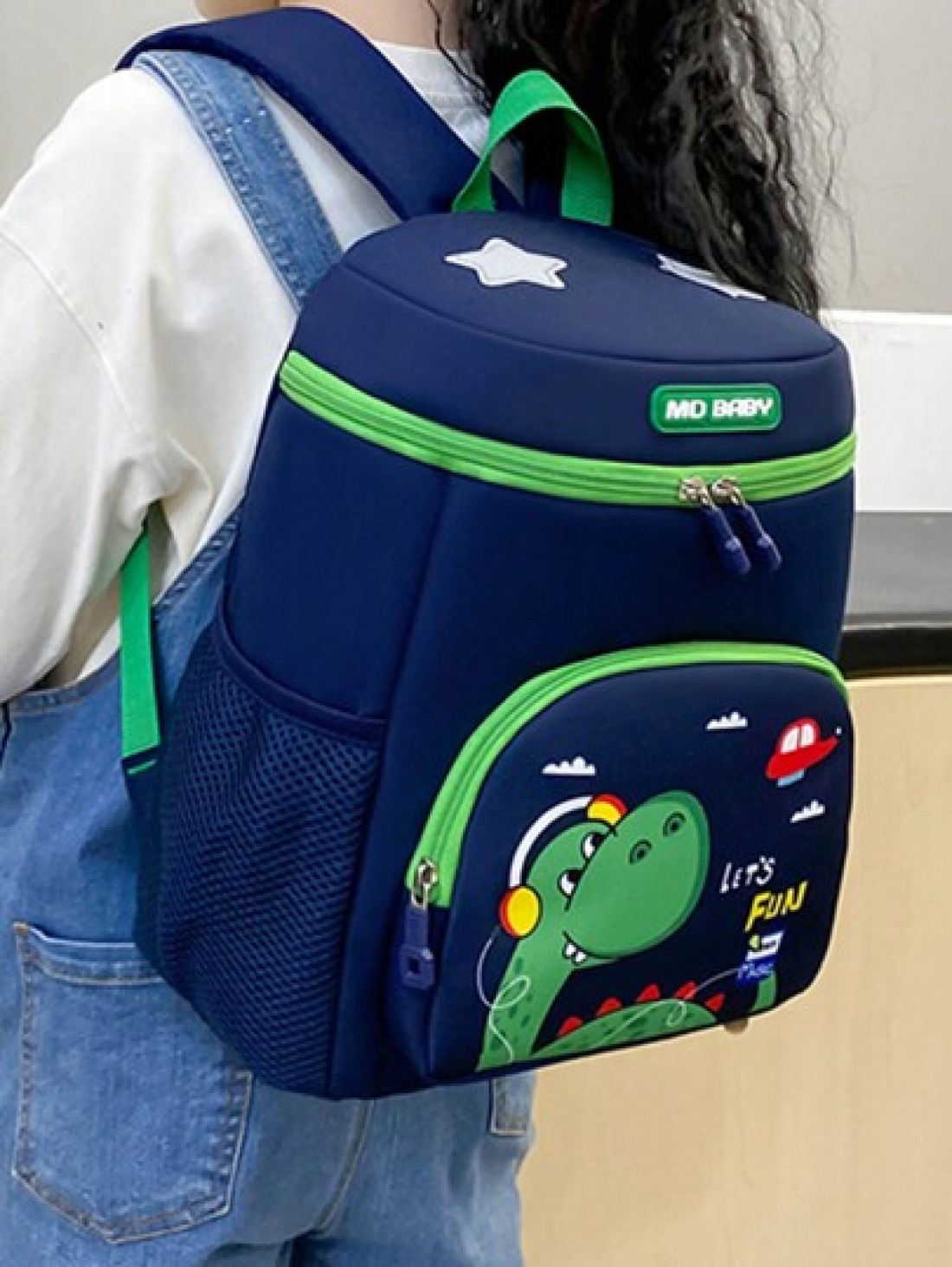 1pc Kids Cute Cartoon Green Dragon Print Backpack With Wide Strap Back Support Design Suitable For School Daily Use
