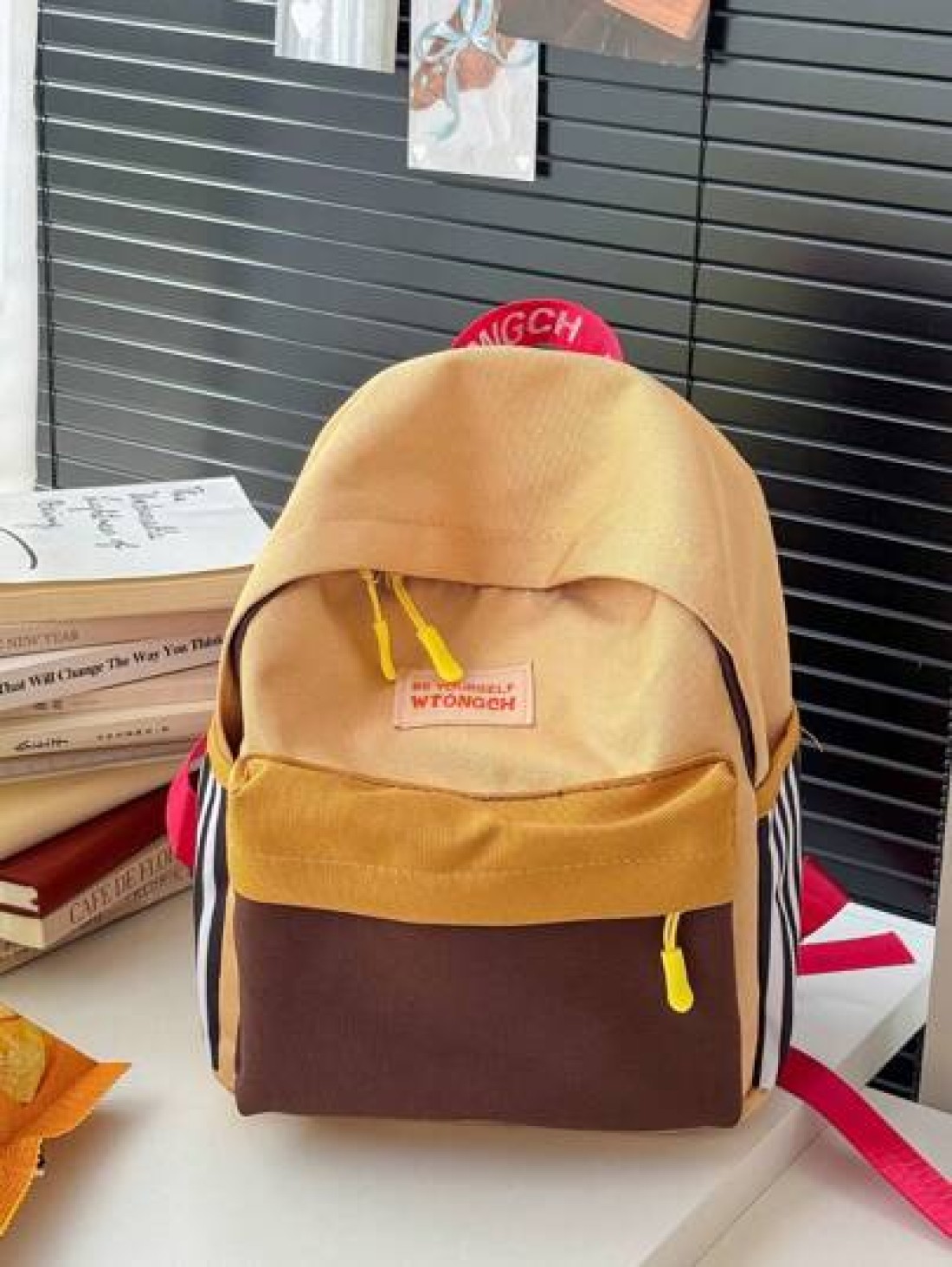 1 New Model Of Nylon Backpack For Girls And Boys With Contrasting Stripes Can Be Carried On One Shoulder Zipped Up And Closed Smoothly Fashionable And Casual Stylish And Individual Suitable For Daily