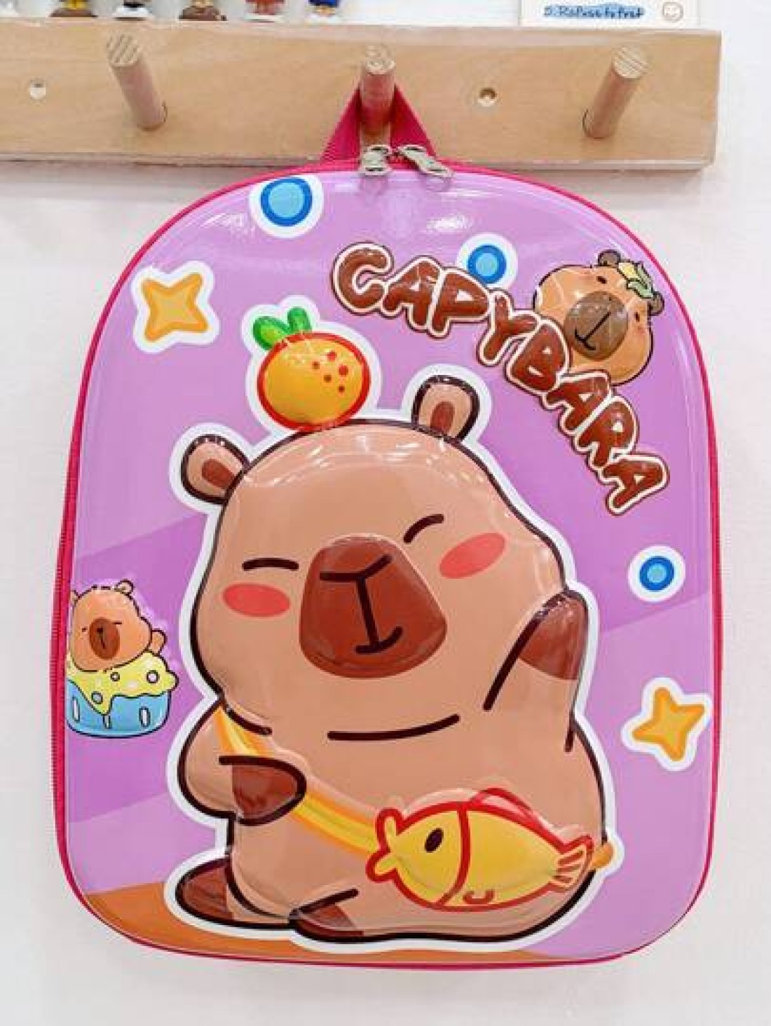 1 Pc New Boys And Girls Cartoon Capybara Print Pvc Nylon Backpack Adjustable Straps Zipper Closure Cute Casual Bag For School Outdoor Activities Travel And Friends Gift
