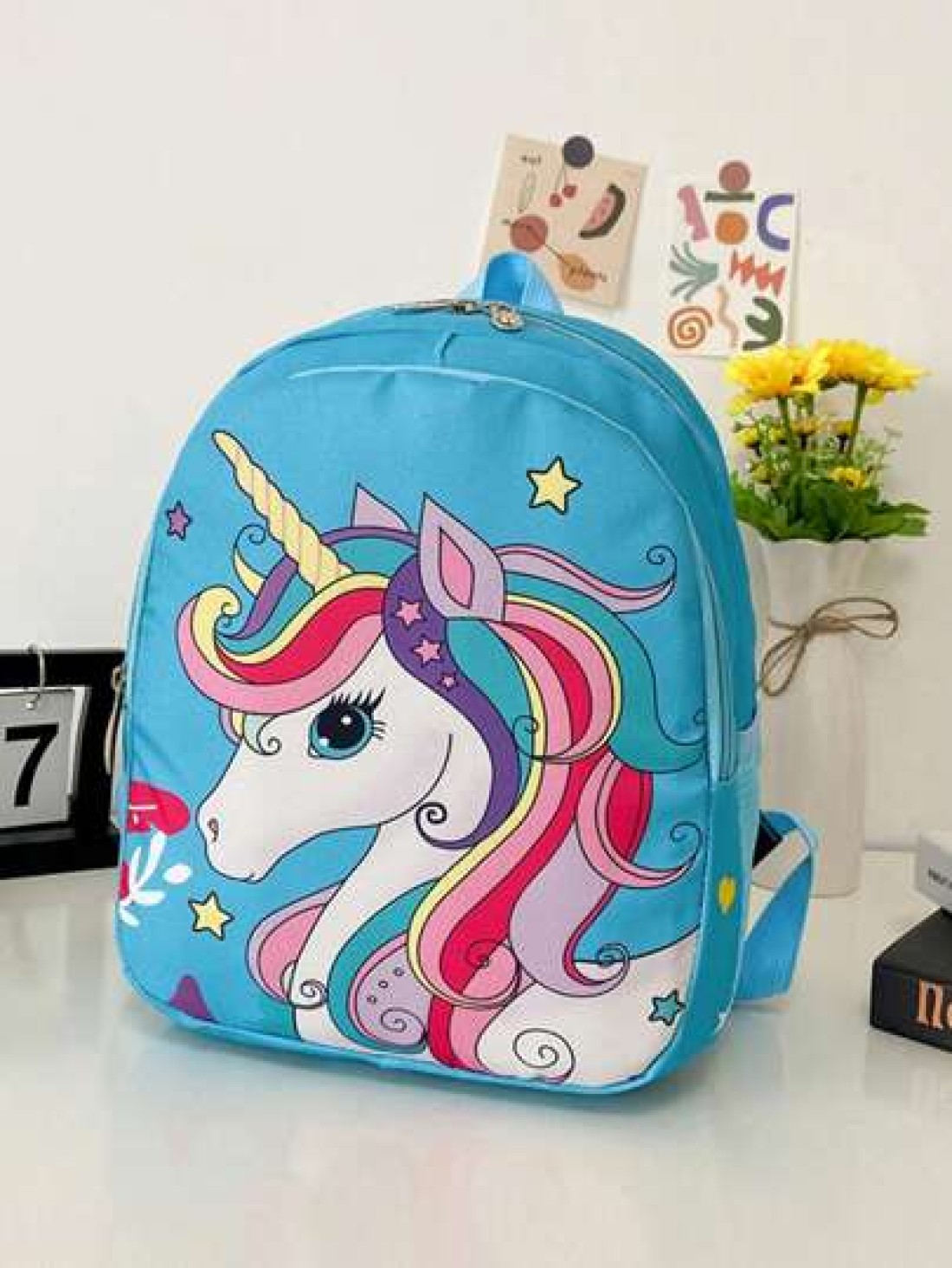 1pc Cute Backpack Nylon Cloth Double Zipper Closure Summer New Style Pink Rainbow Unicorn Schoolbag Fashionable Cartoon Backpack Comfortable Shoulder Strap Large Capacity Multifunctional Suitable For