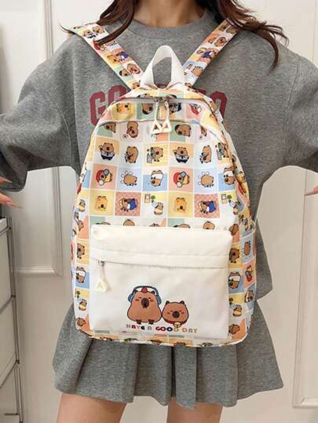 New Large Capacity Campus Style Double Backpack For Girl Capibara Dolphin Student Backpack Suitable For Junior High School Senior High School And University Students Bag