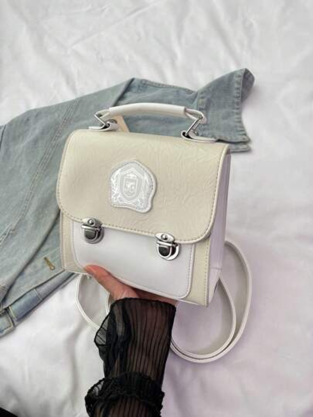 1pc Backpack Pu Flip Top Opening And Closing Fashionable Girl S Backpack 2025 Summer New Simple Versatile Backpack Korean Style Hand Held Backpack Smooth And Comfortable Shoulder Strap With Sufficient
