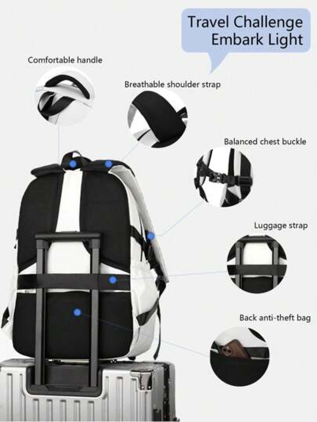 1pc Minimalist Casual Men Backpack Zipper Closure Adjustable Shoulder Strap Durable Fabric Large Capacity Multi Pocket Design Suitable For Daily Use And Travel Luggage Strap For Suitcase Back To Schoo