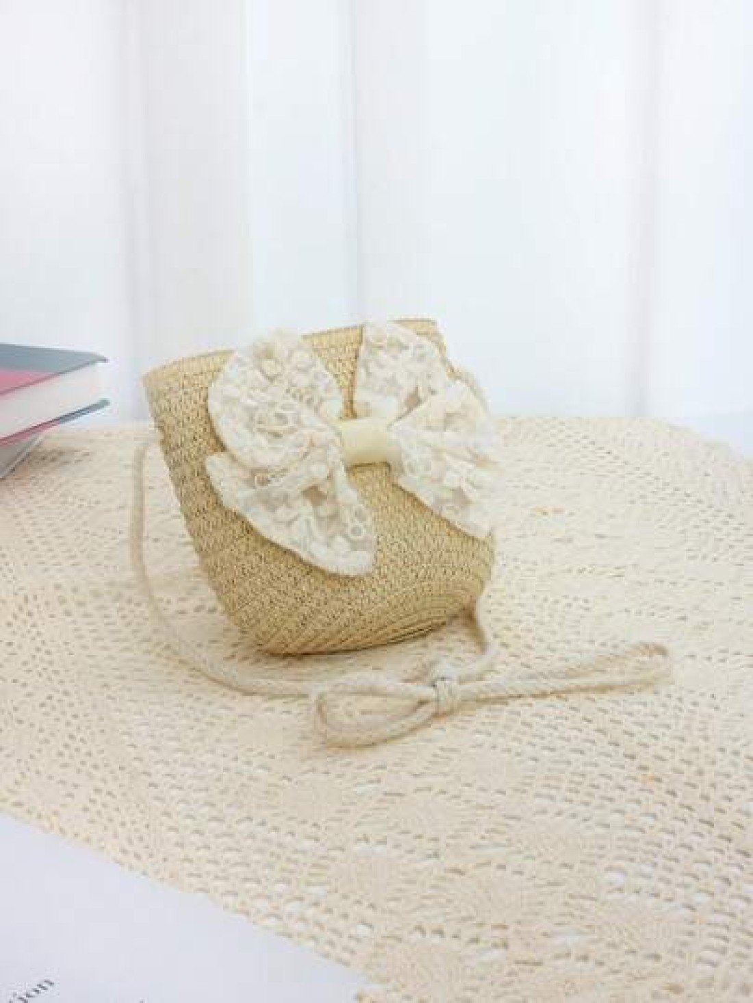 1pc Kids Cute Ribbon Bow Straw Crossbody Bag Princess Style Shoulder Bag Suitable For Daily Outings