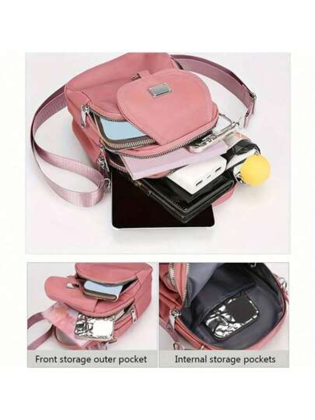 1pc Girl s Girl s Nylon Shoulder Bag With Heart And Butterfly Pattern Casual Mini Crossbody With Adjustable Strap Multi Layer External Headphone Hole Solid Color Secure Zip Closure Small Crossbody Bag