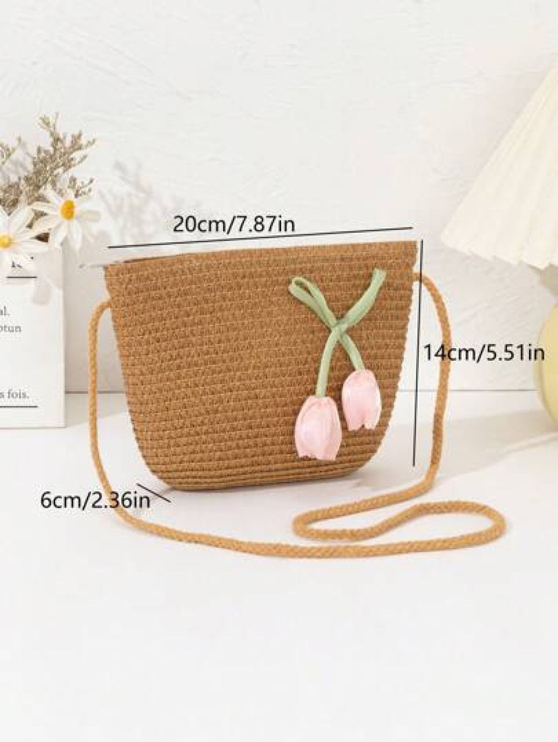 New Straw Bag For Girls Lightweight Fashionable Suitable For Beach Travel Shopping Decorated With Cute Pink Flowers Girl Crossbody Phone Bag