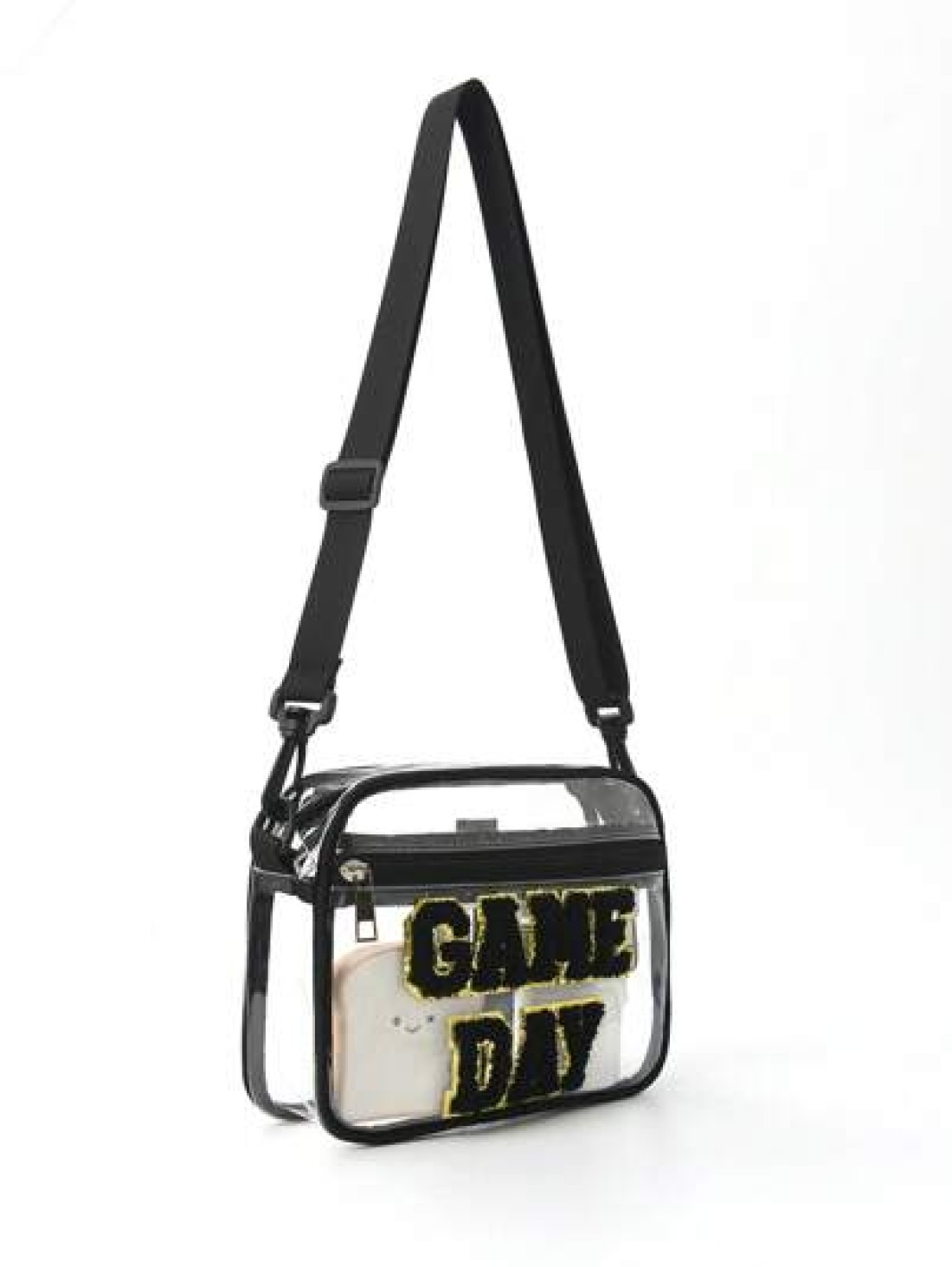 1pc Kids Cute Fashion Tpu Transparent Crossbody Bag Chenille Letters Embroidery Game Day Adjustable Shoulder Strap Zipper Closure Waterproof Simple Style Suitable For Going Out And Daily Commuting Hol