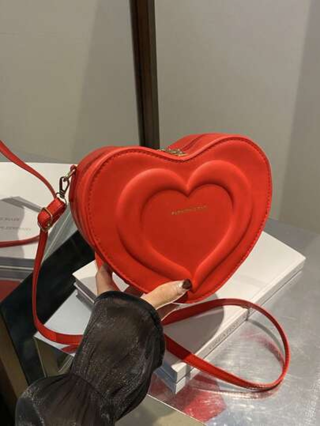 1pc A Cute And Fresh Style Heart Shaped Crossbody Bag Made Of Pu Material With Zipper Closure Adjustable Shoulder Strap And Large Capacity It Is Suitable For Teenagers Whether It Is For Students Daily