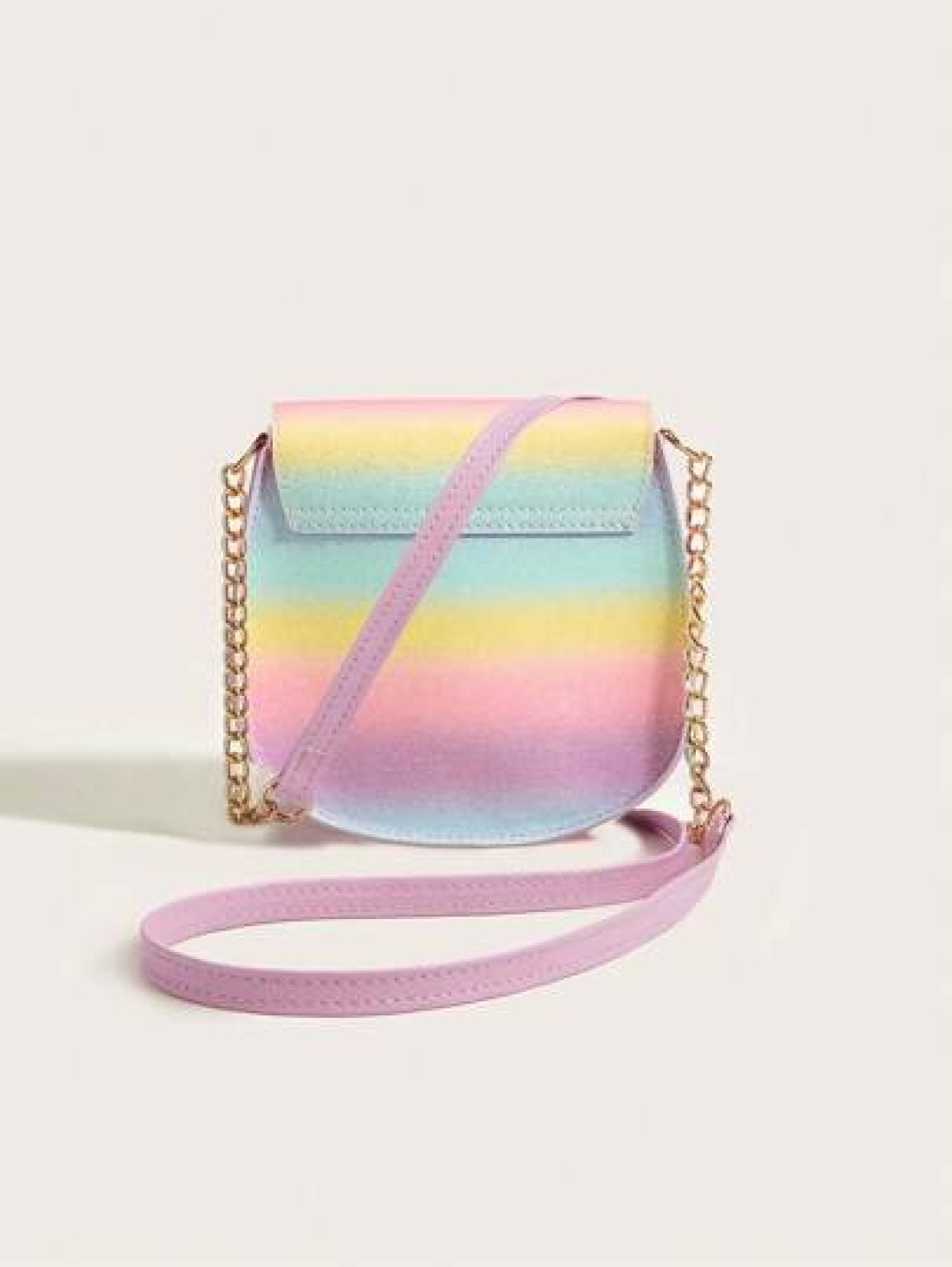 1pc Girls Cute Glitter Butterfly Flap Rainbow Plaid PU Crossbody Bag Suitable For Daily Use